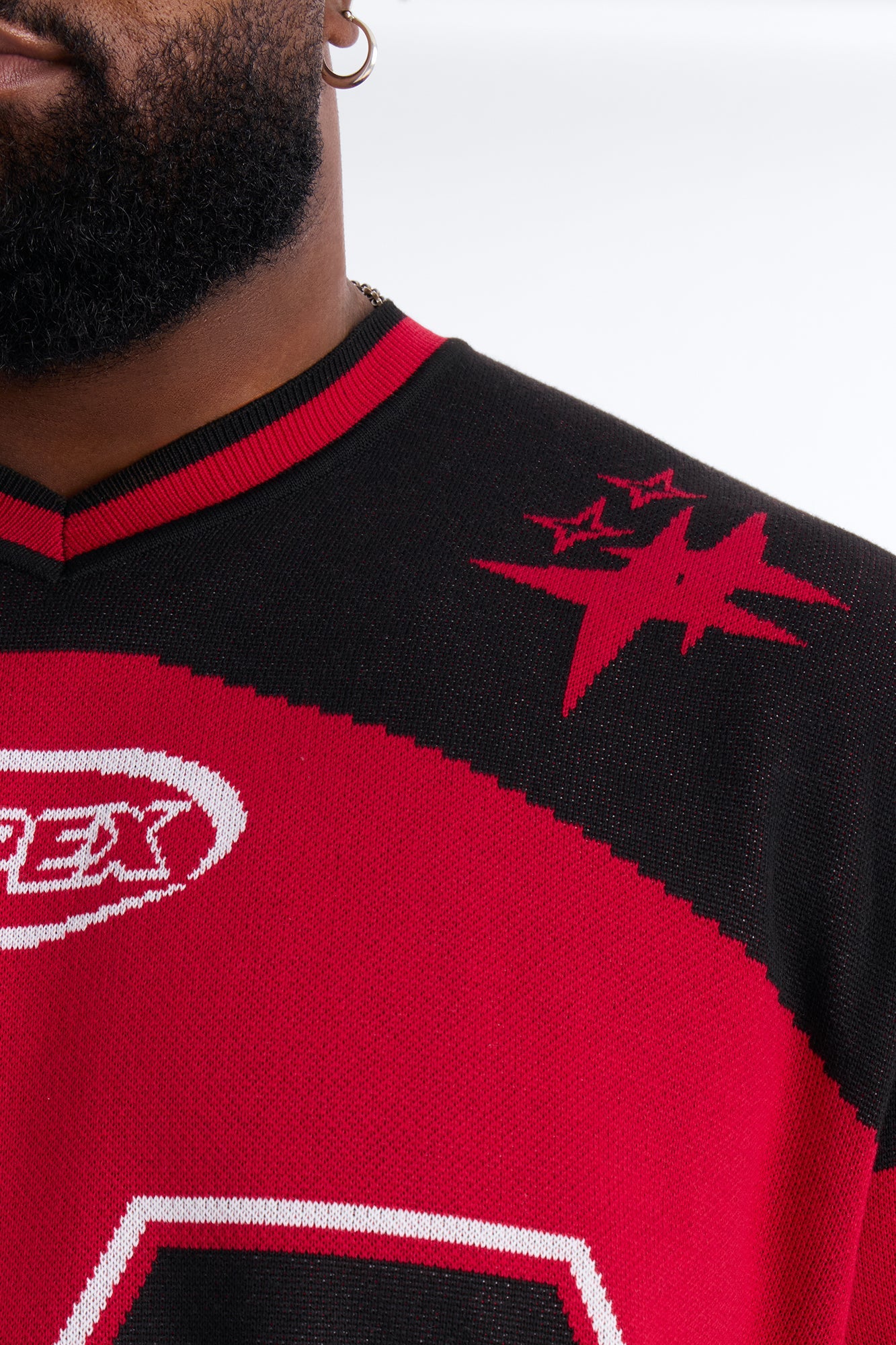 Short Sleeve Graphic Jersey Sweater - Red/Black