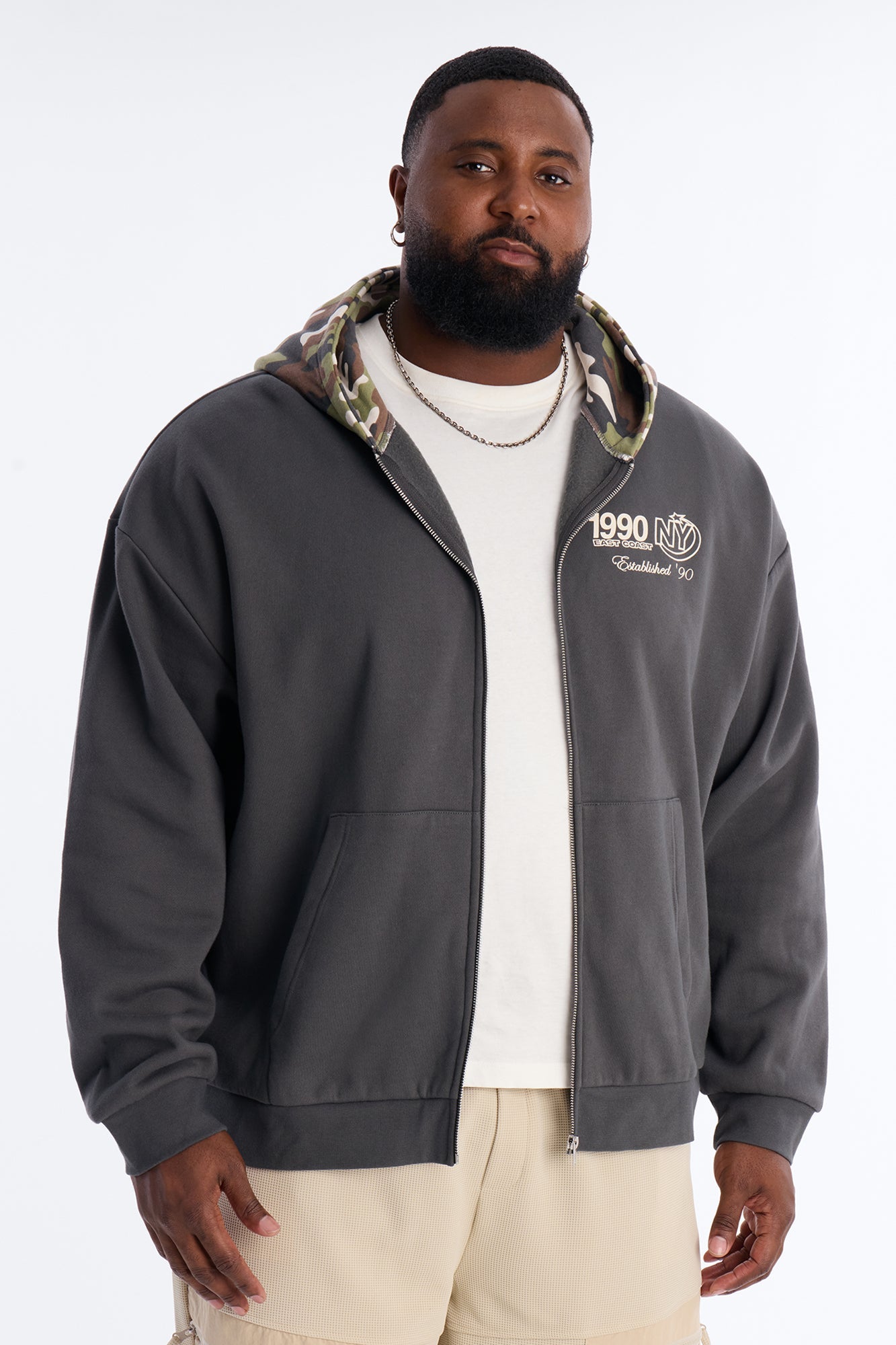 New York East Camo Zip Hoodie - Charcoal/combo