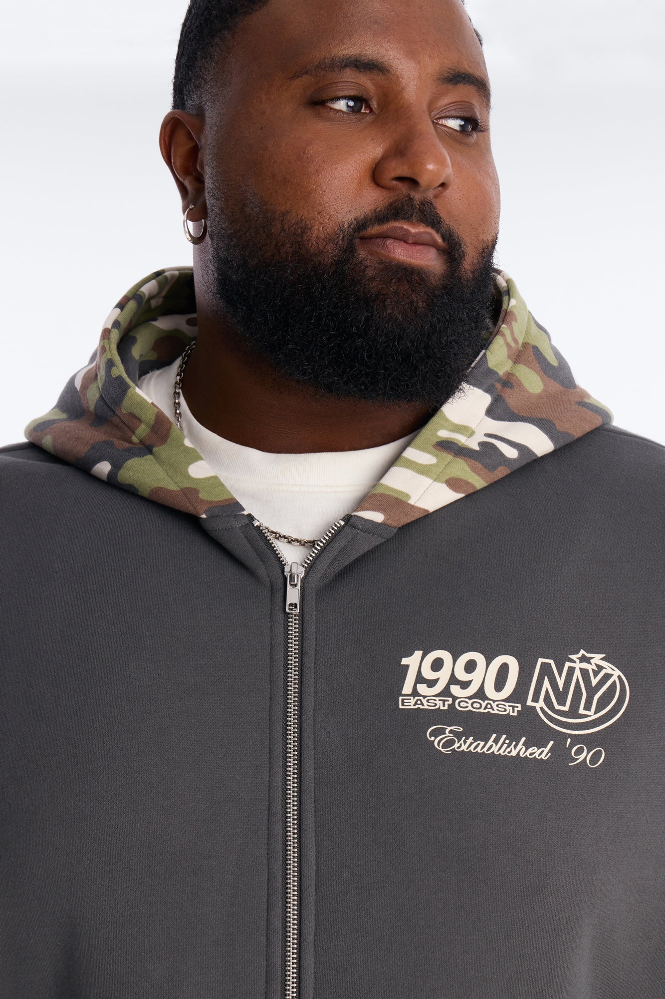 New York East Camo Zip Hoodie - Charcoal/combo