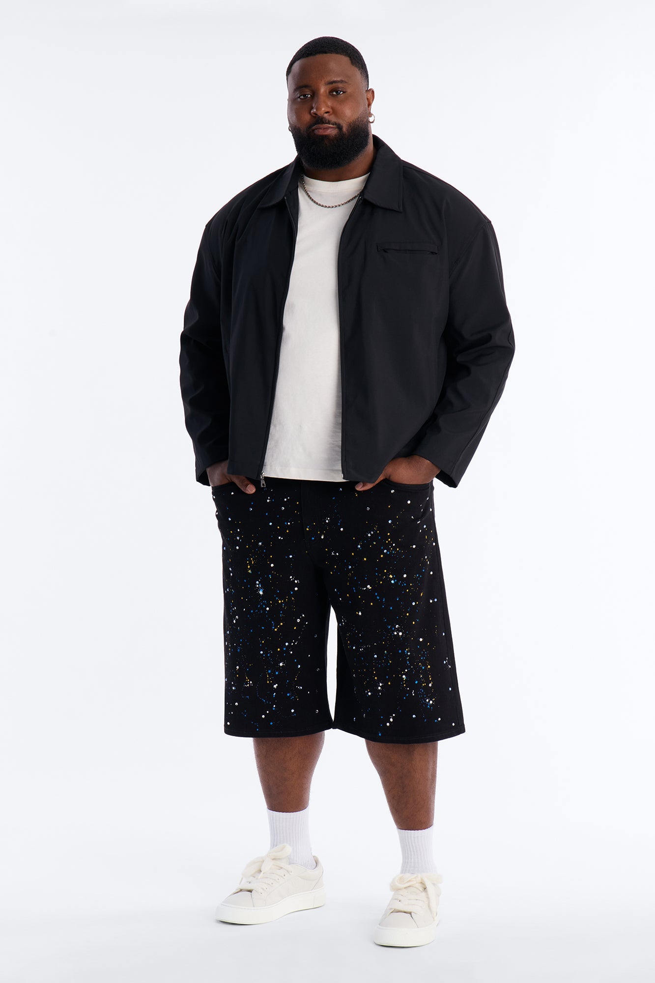 Baggy Drip Bling Denim Short - Black