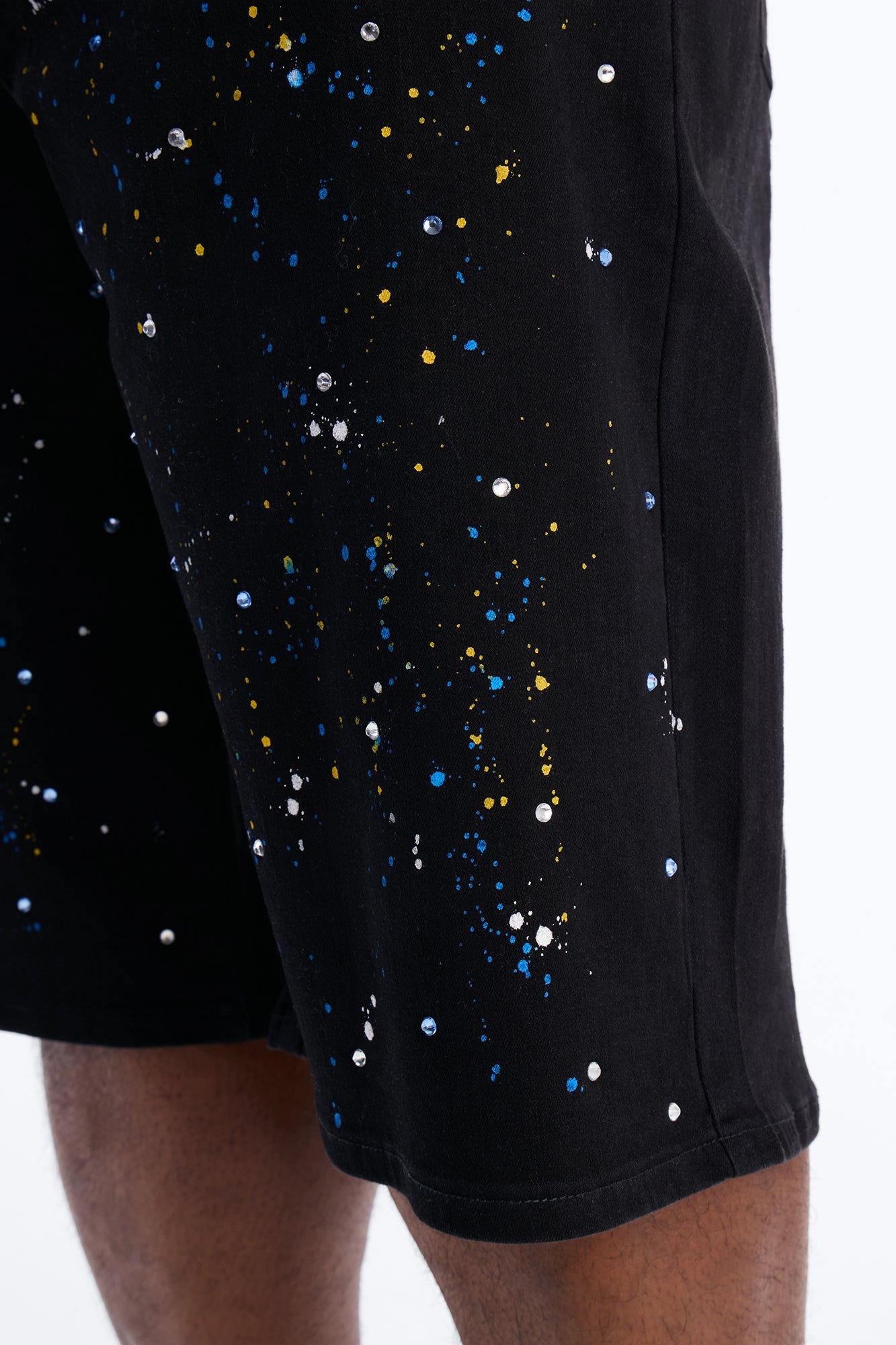 Baggy Drip Bling Denim Short - Black