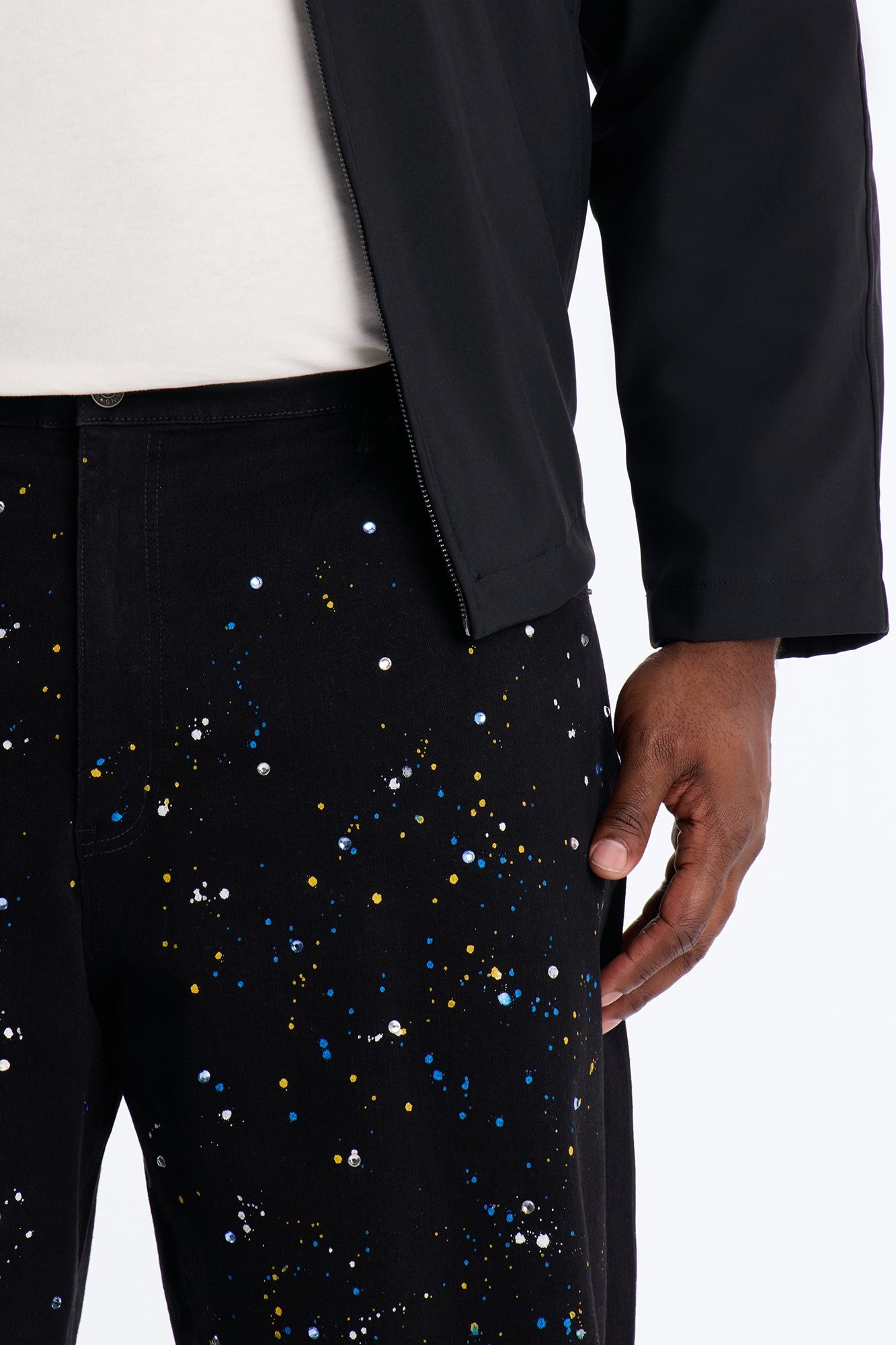 Baggy Drip Bling Denim Short - Black