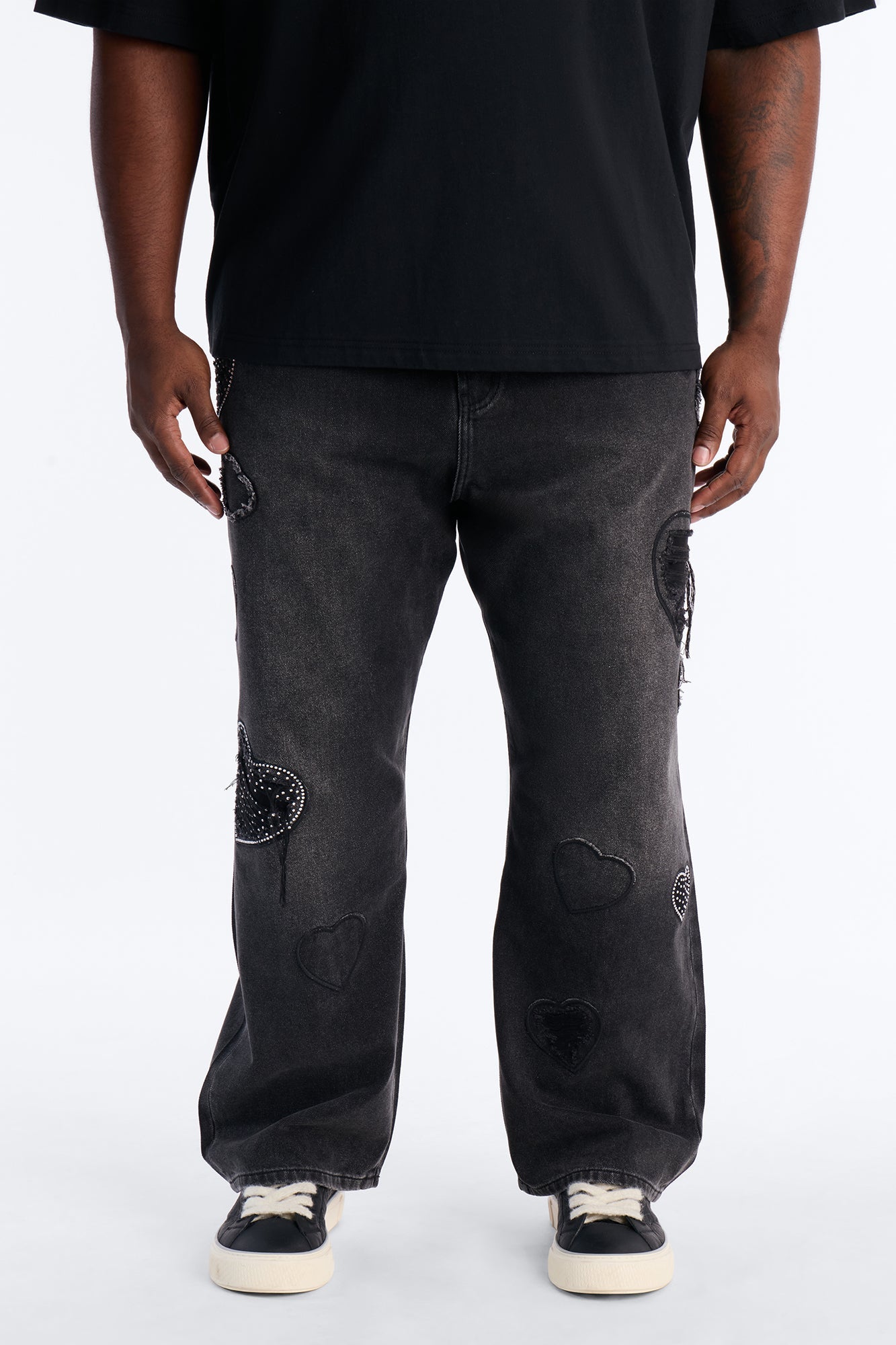 Baggy Stressin' Hearts Jeans - Black Wash