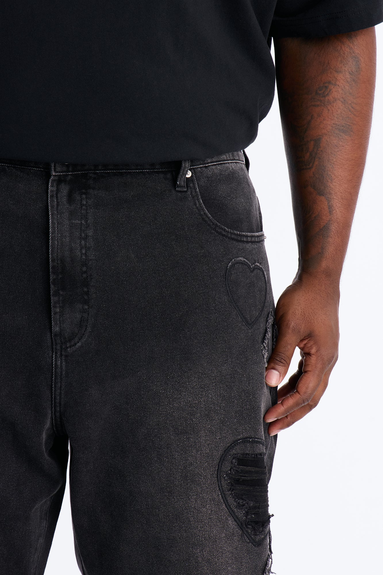 Baggy Stressin' Hearts Jeans - Black Wash