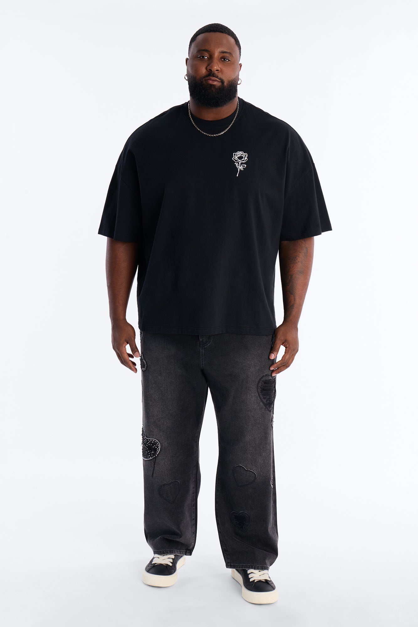 Baggy Stressin' Hearts Jeans - Black Wash