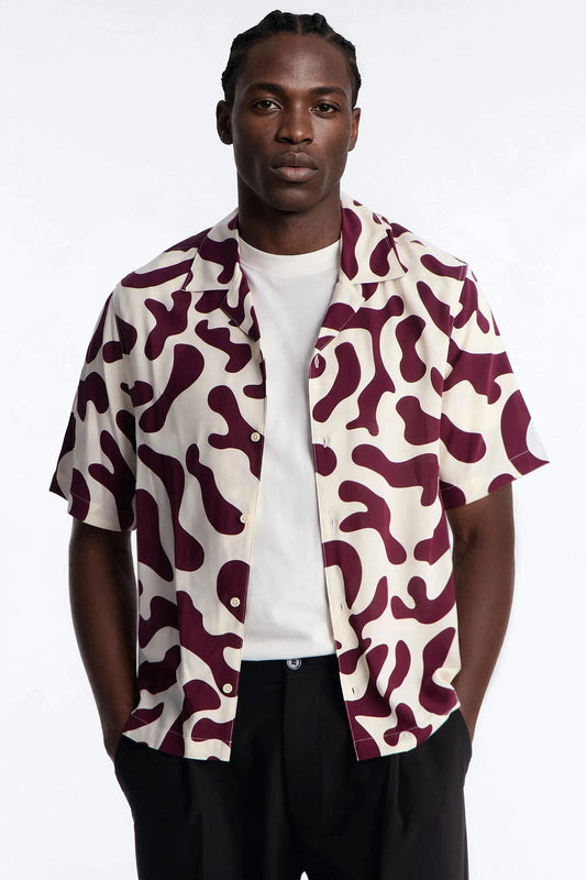Bold Metric Cuban Shirt - Burgundy