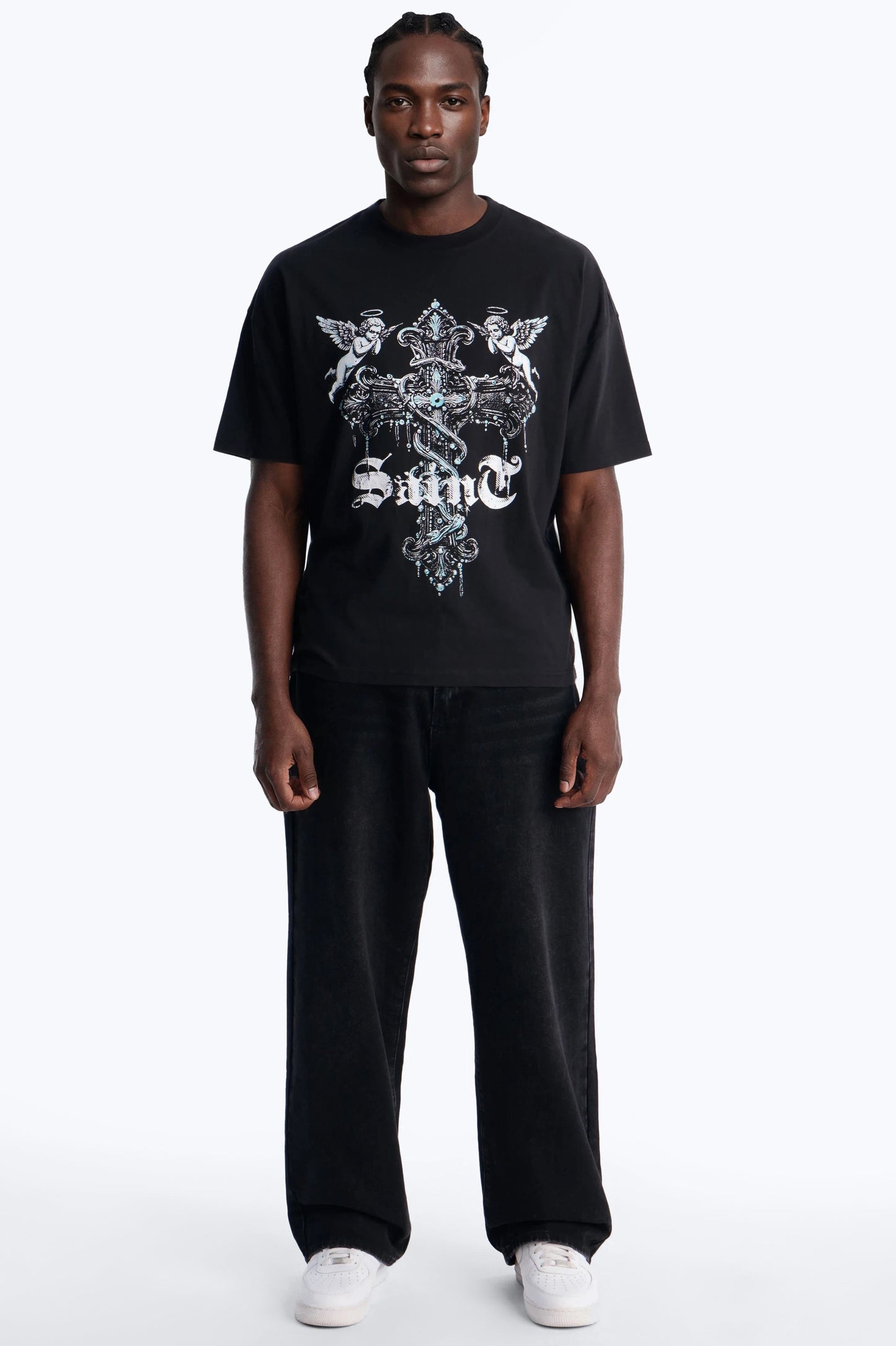 Saints Protect Me Oversized Short Sleeve Tee - Black