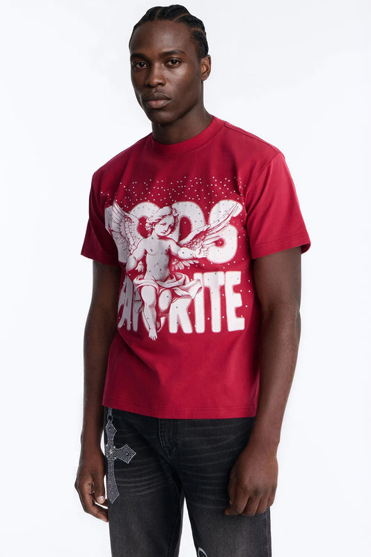 God's Favorite Rhinestones Short Sleeve Tee - Red