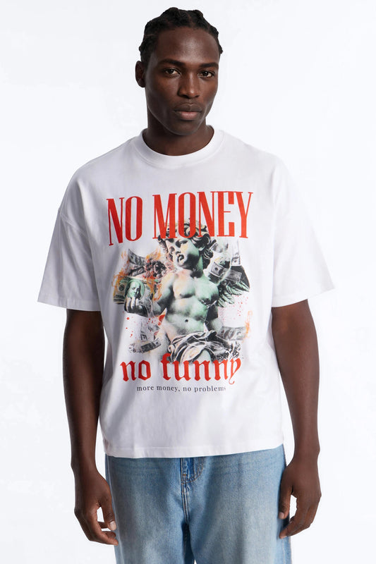 No Money No Funny Oversized Short Sleeve Tee - White