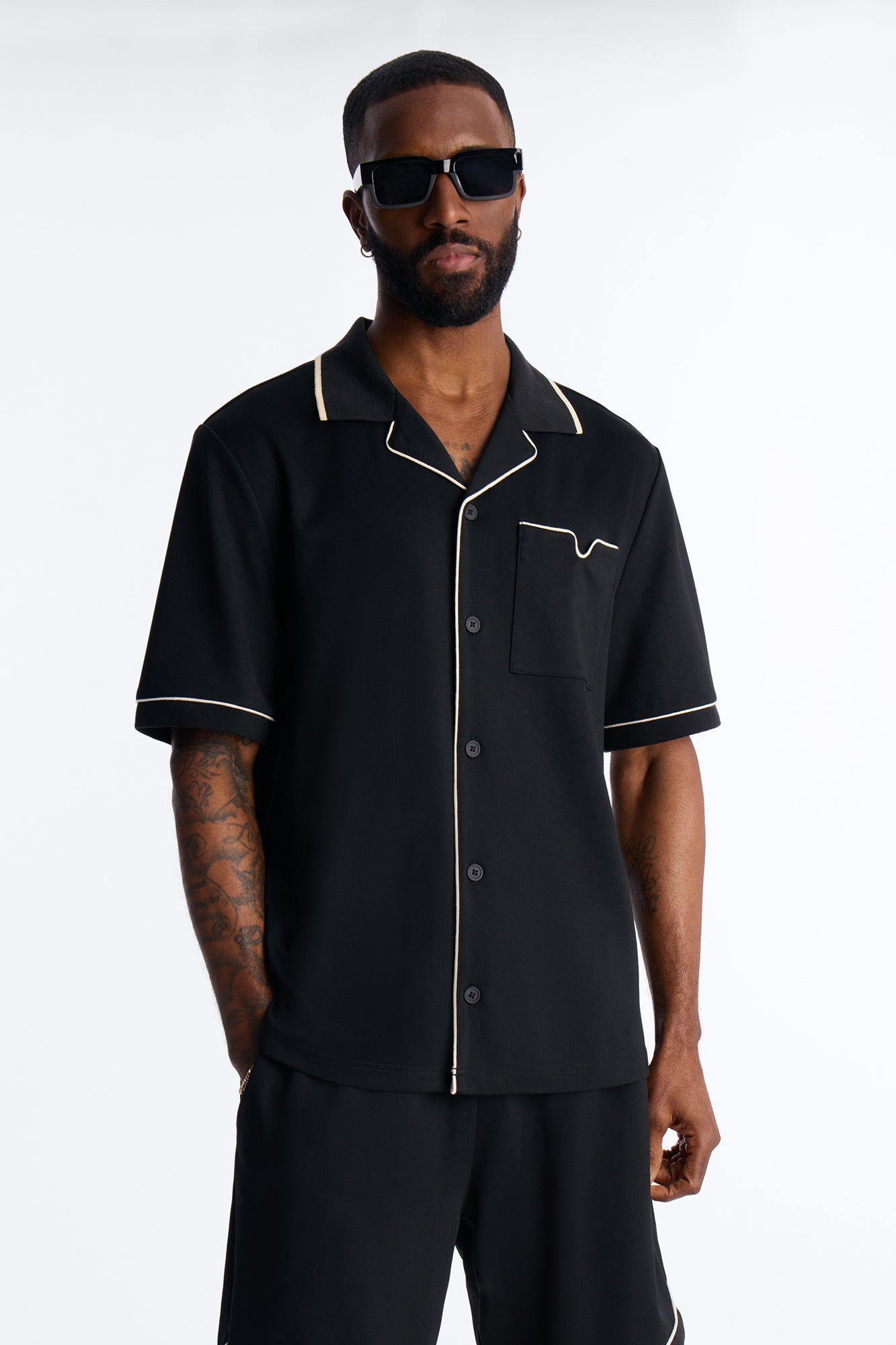 Noir Cuban Collar Shirt - Black