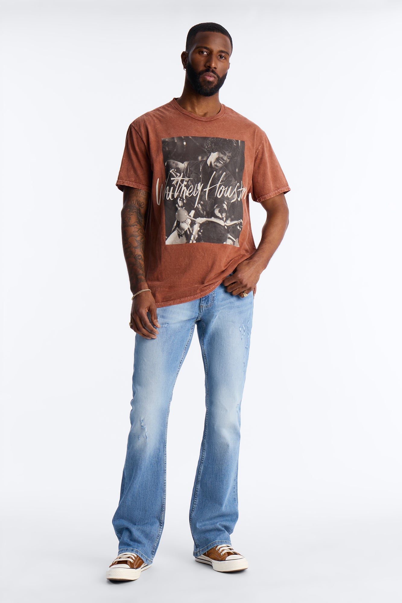 Whitney Houston Mineral Wash Graphic Short Sleeve Tee - Brown