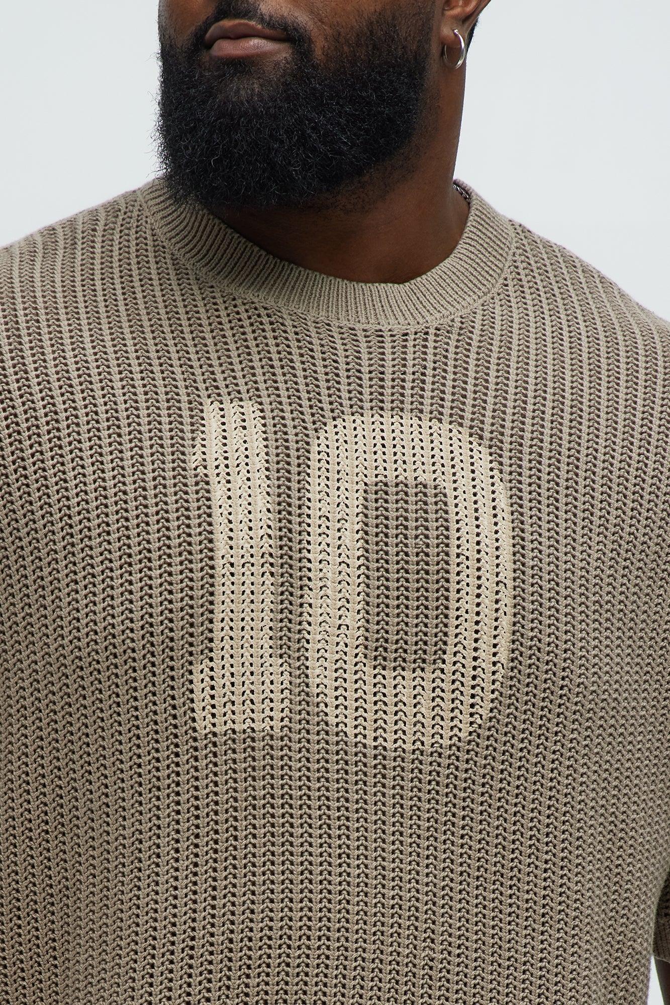 Printed Textured Knit Short Sleeve Tee - Brown
