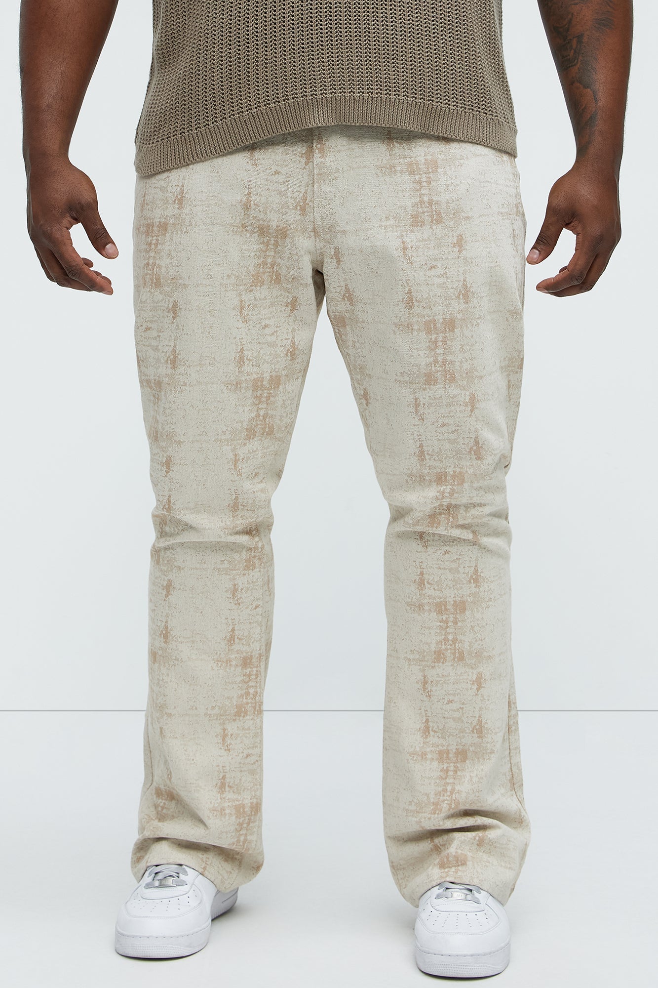 Rough Mark Stacked Slim Flare Pants - Tan