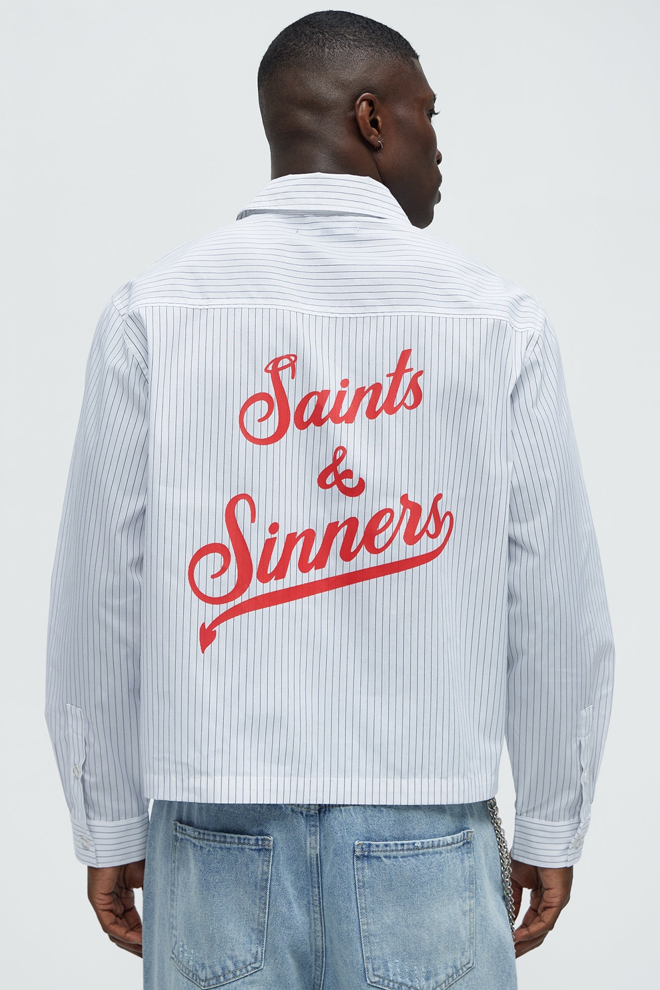 Cropped Saints And Sinners Long Sleeve Button Up - White