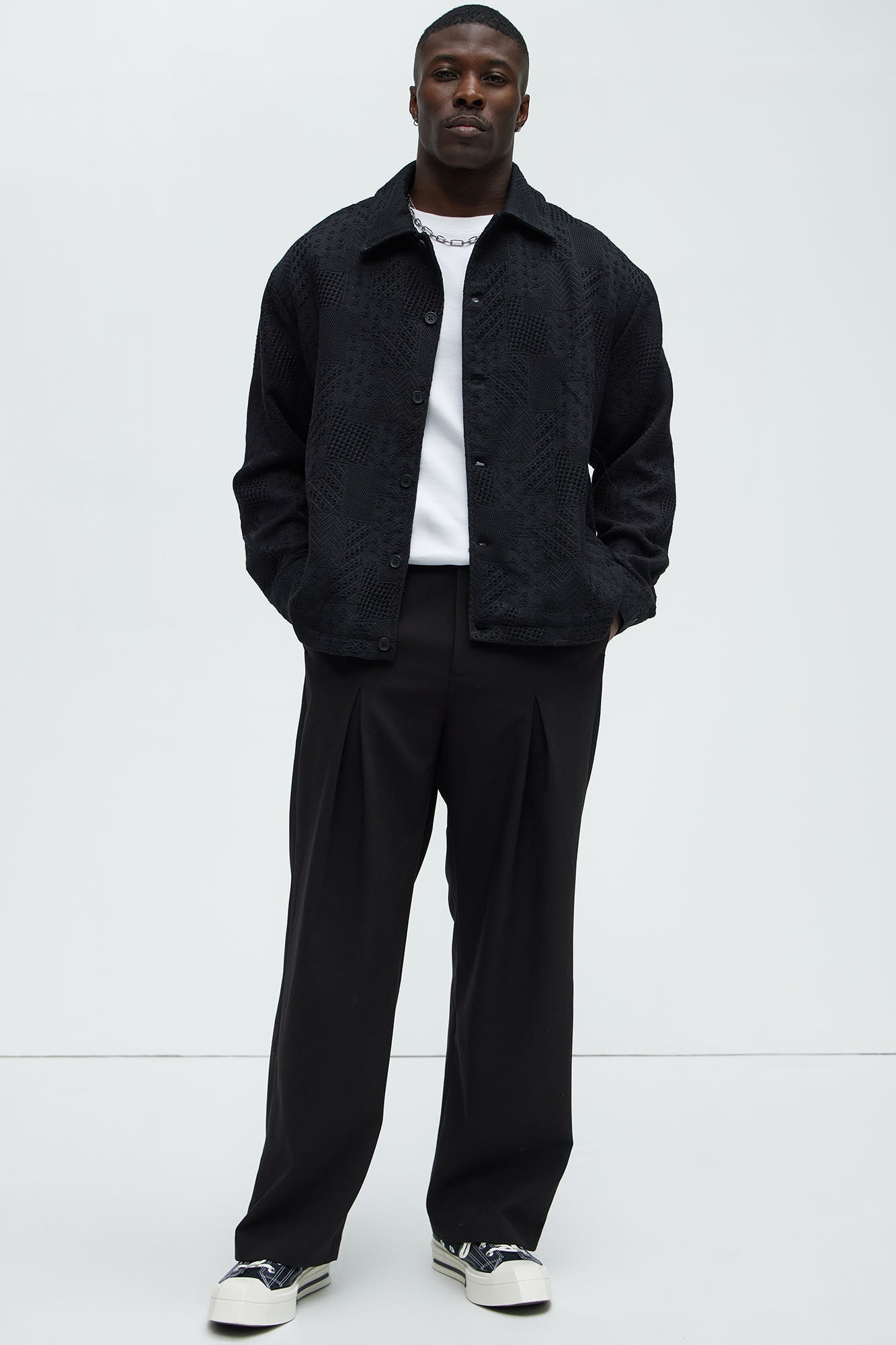 Meknes Jacquard Pattern Jacket - Black