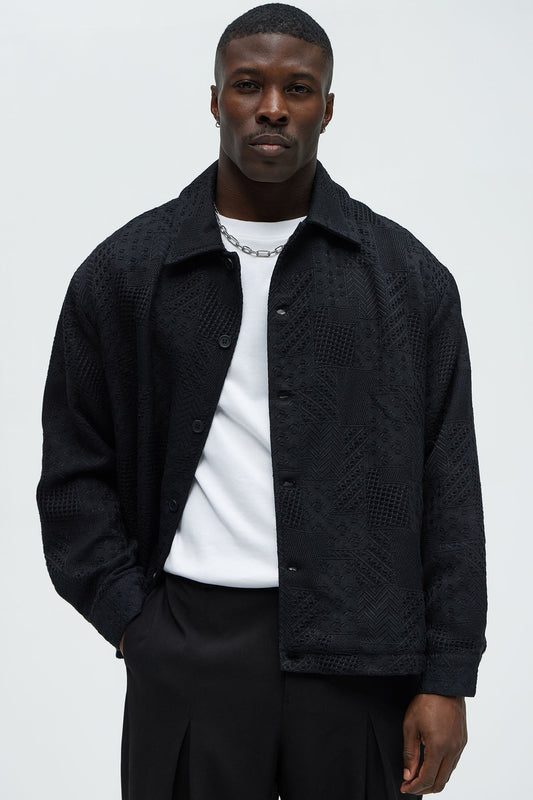Meknes Jacquard Pattern Jacket - Black