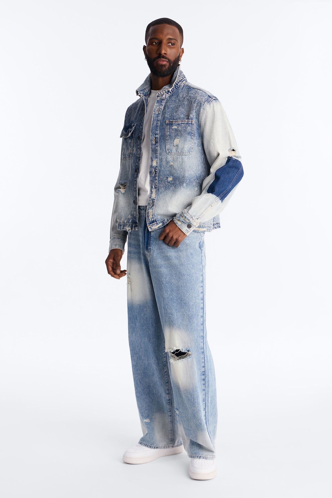 Cropped Hyperion Button Up Shirt - Bleach Blue Wash