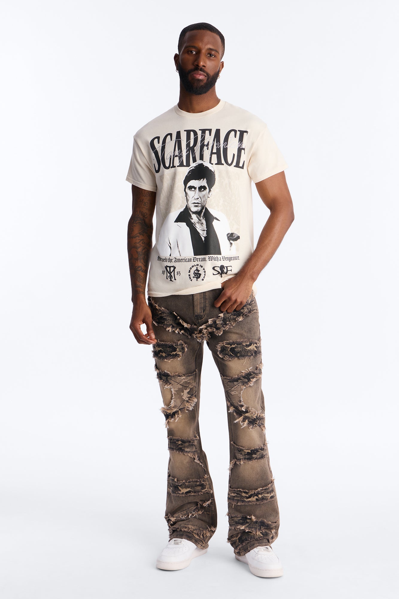 Scarface The American Dream Rhinestone Short Sleeve Tee - Cream