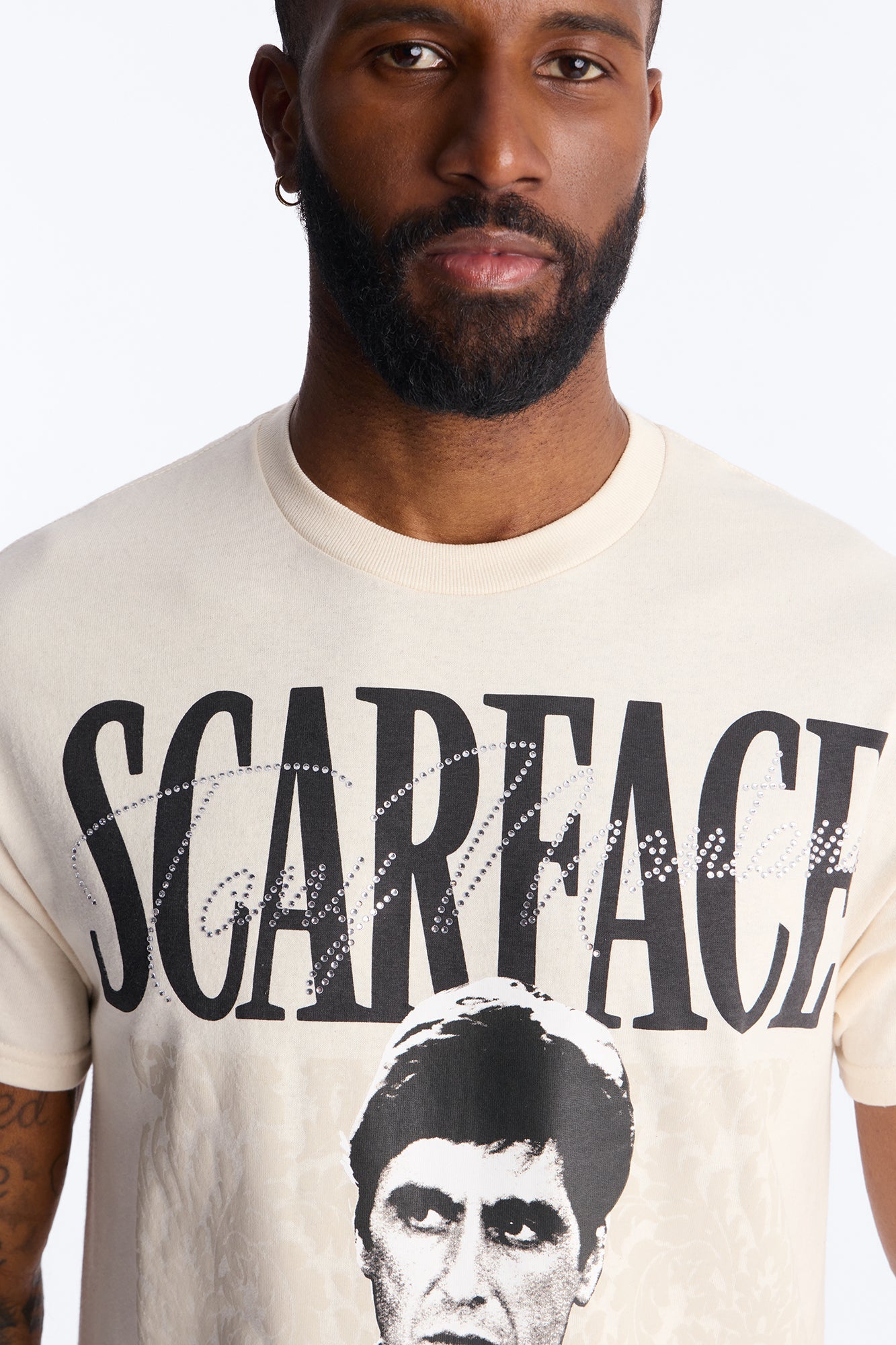 Scarface The American Dream Rhinestone Short Sleeve Tee - Cream