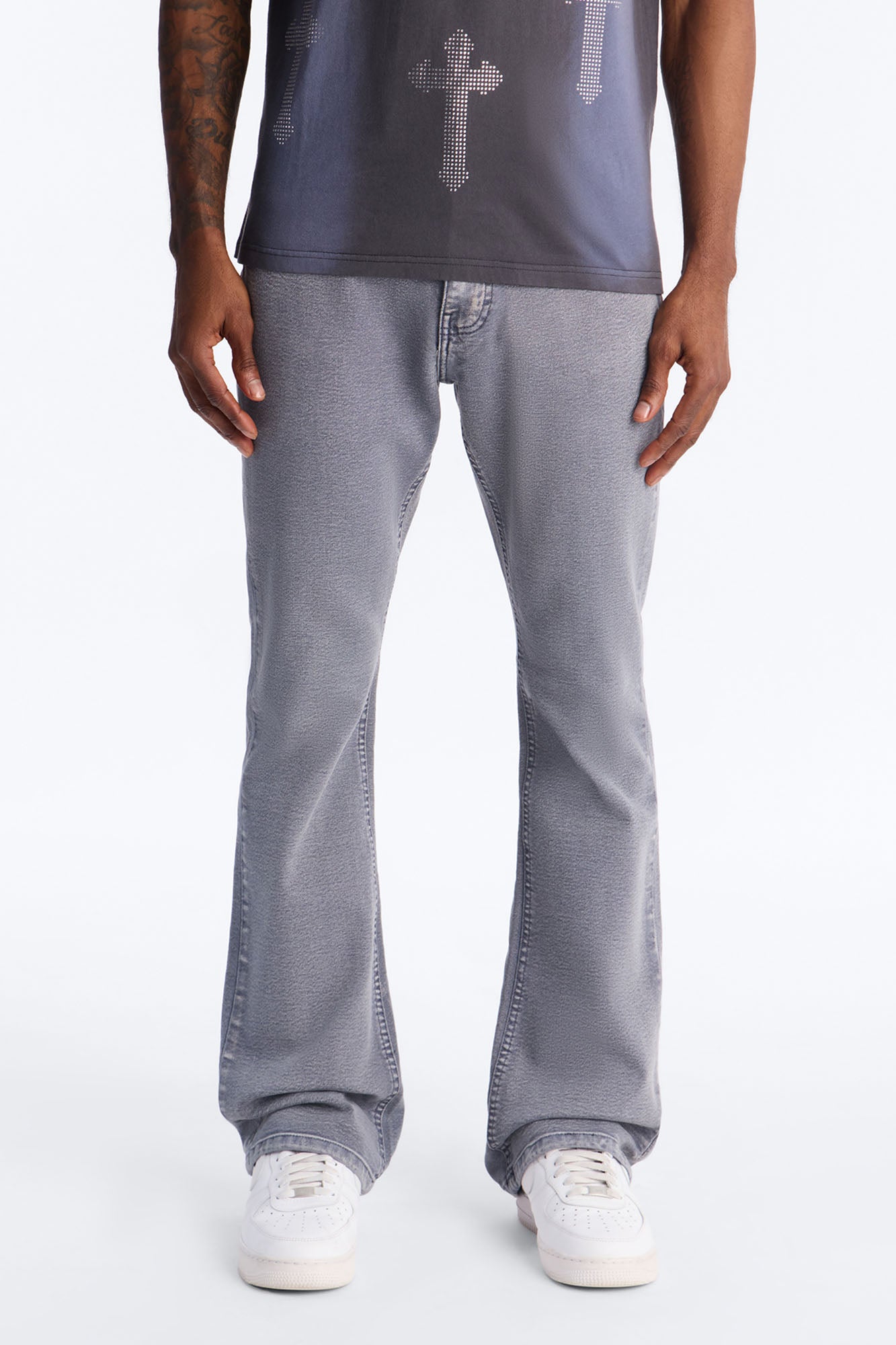Stacked Skinny Flare Bare With Me Jean - Grey