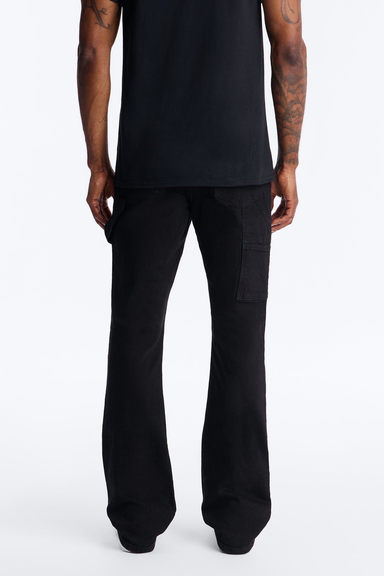 Stacked Skinny Flare Textured Carpenter Jean - Black Wash