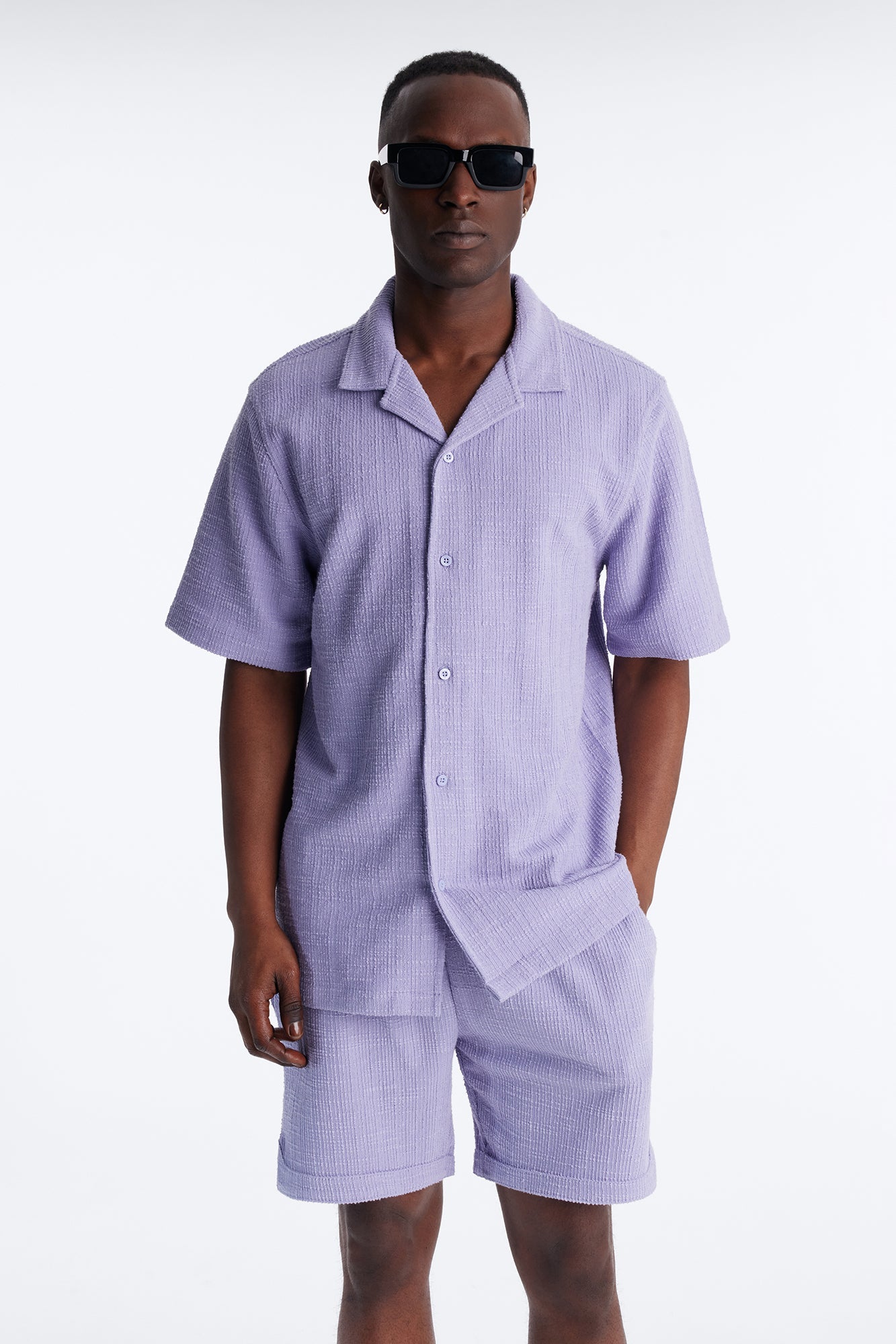 Dean Textured Short Sleeve Button Up Shirt - Lavender
