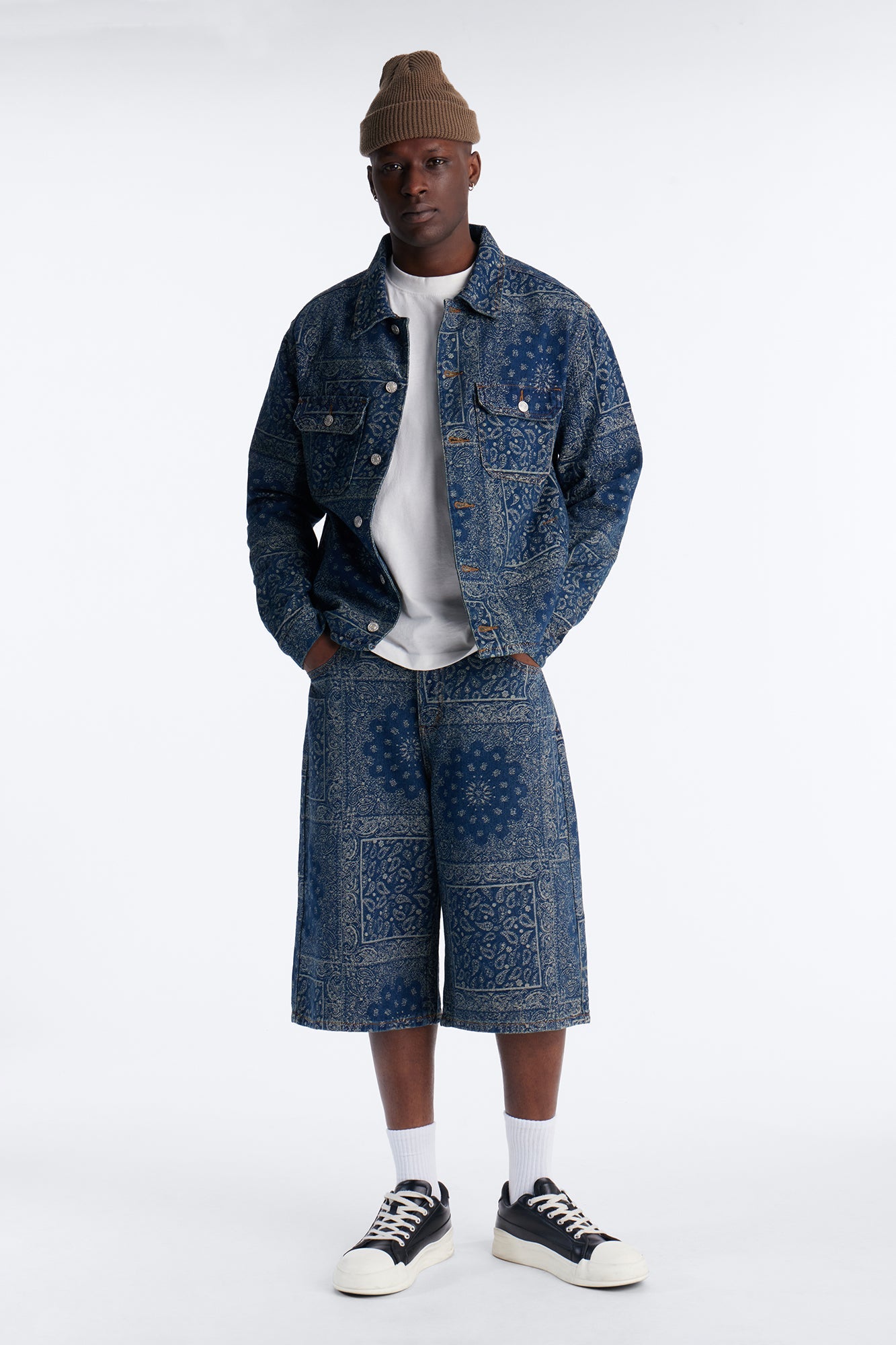 Cropped Street Paisley Denim Work Jacket - Dark Wash