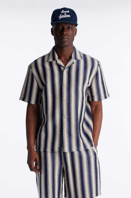 Summit Striped Short Sleeve Button Up - Navy