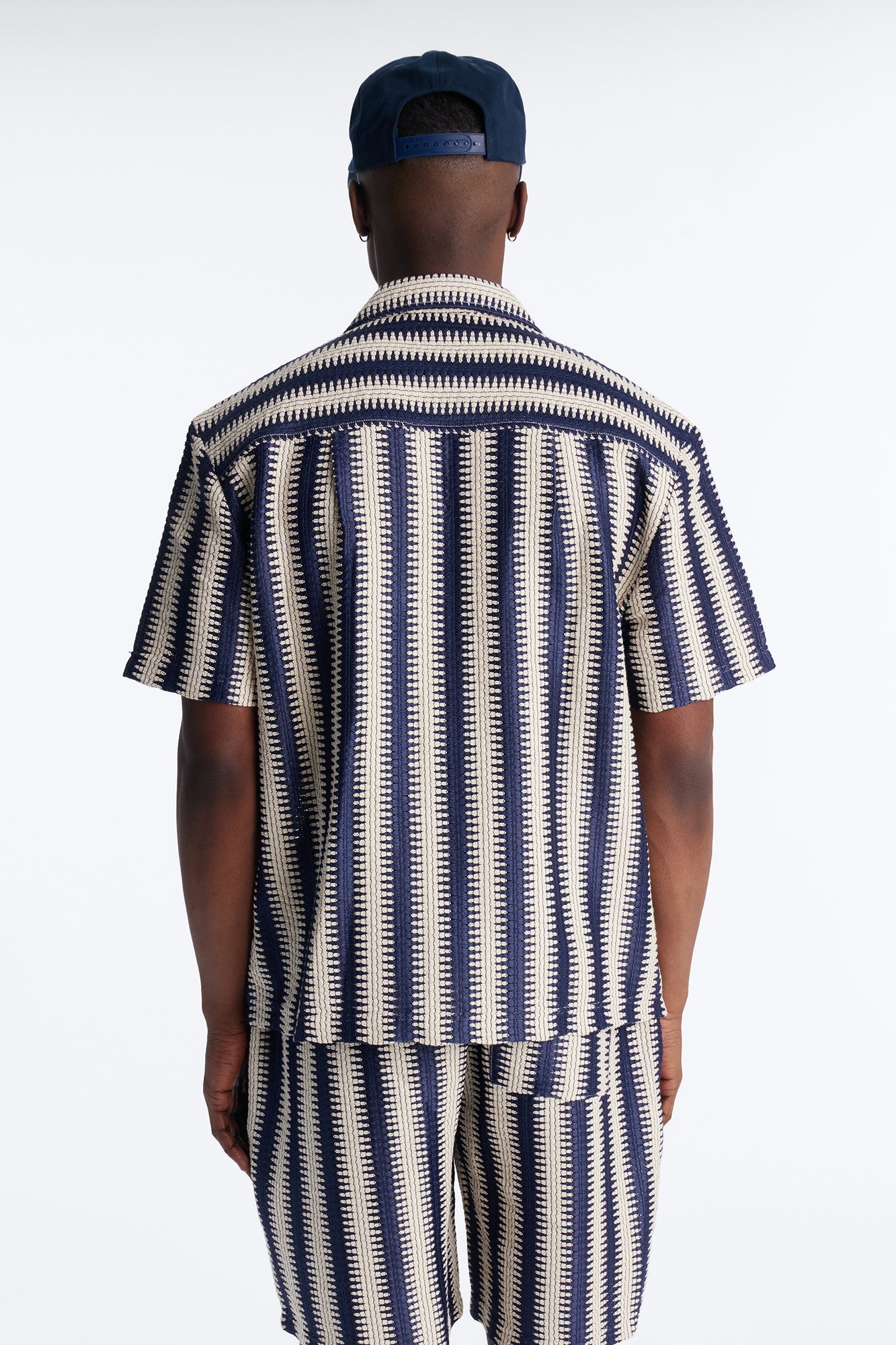 Summit Striped Short Sleeve Button Up - Navy