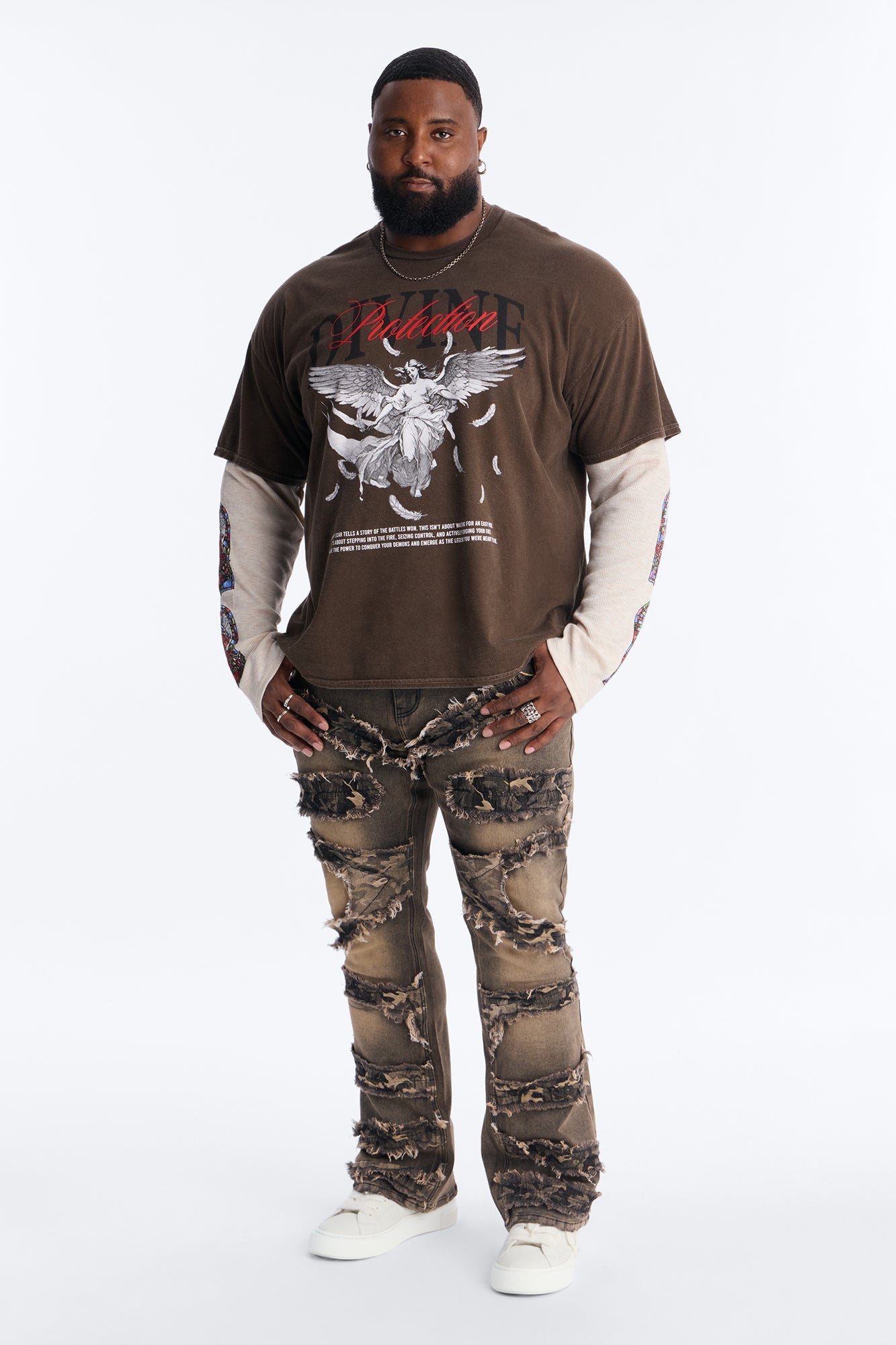 Divine Protection 2fer Long Sleeve Tee - Chocolate