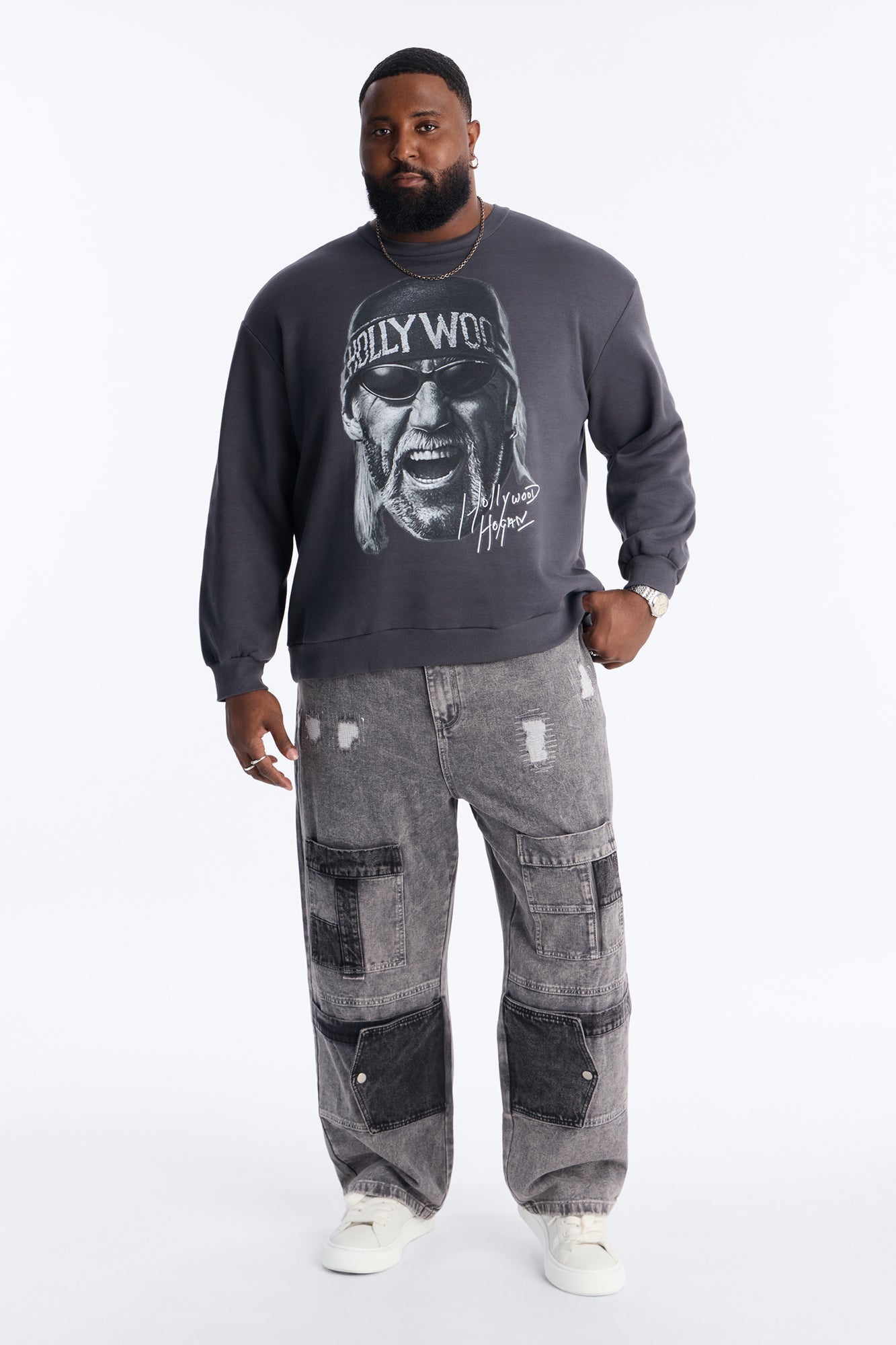WWE Hulk Hogan NWO Crew Neck Sweatshirt - Charcoal