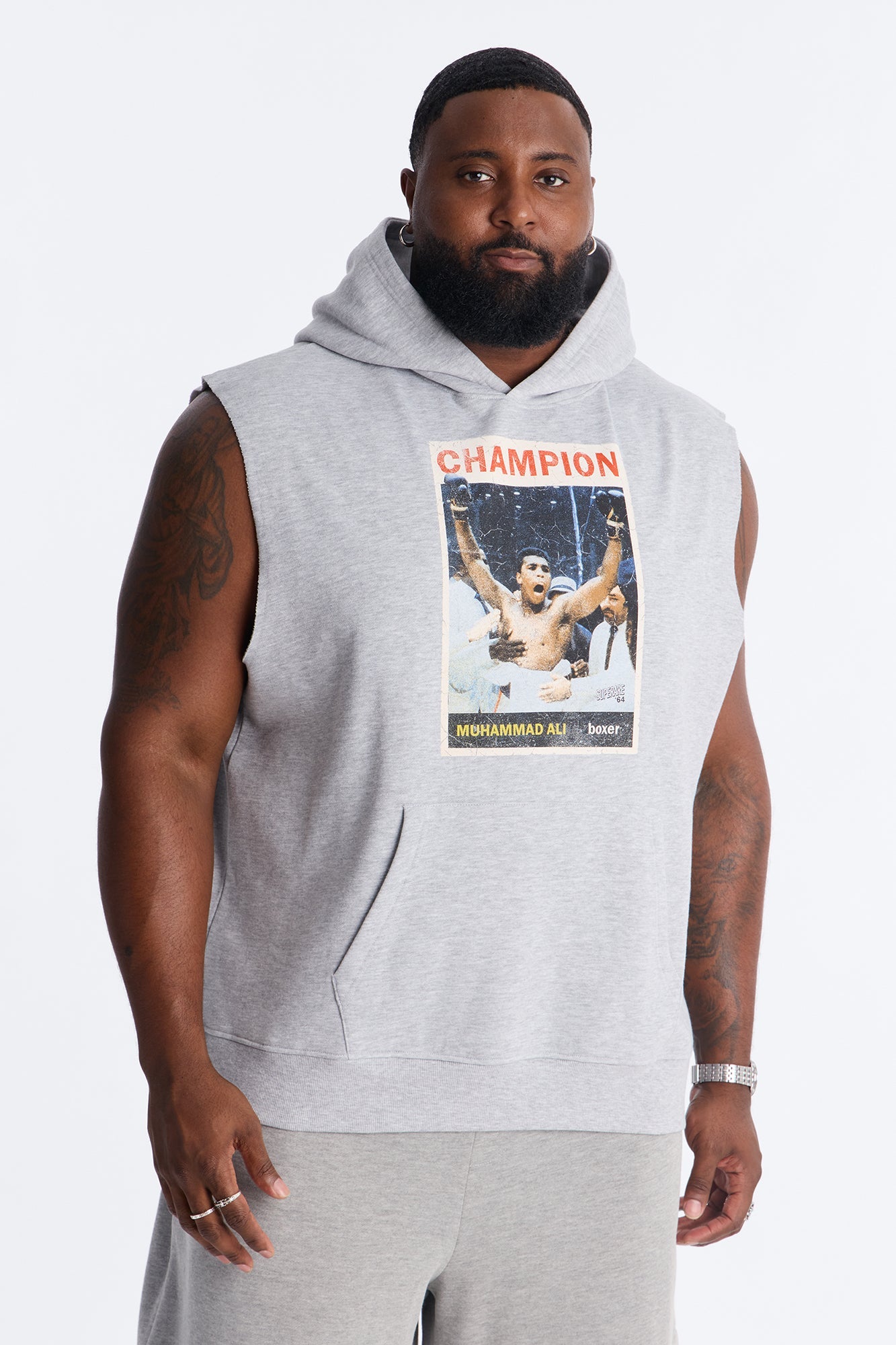 Muhammad Ali Muscle Hoodie - Heather Grey