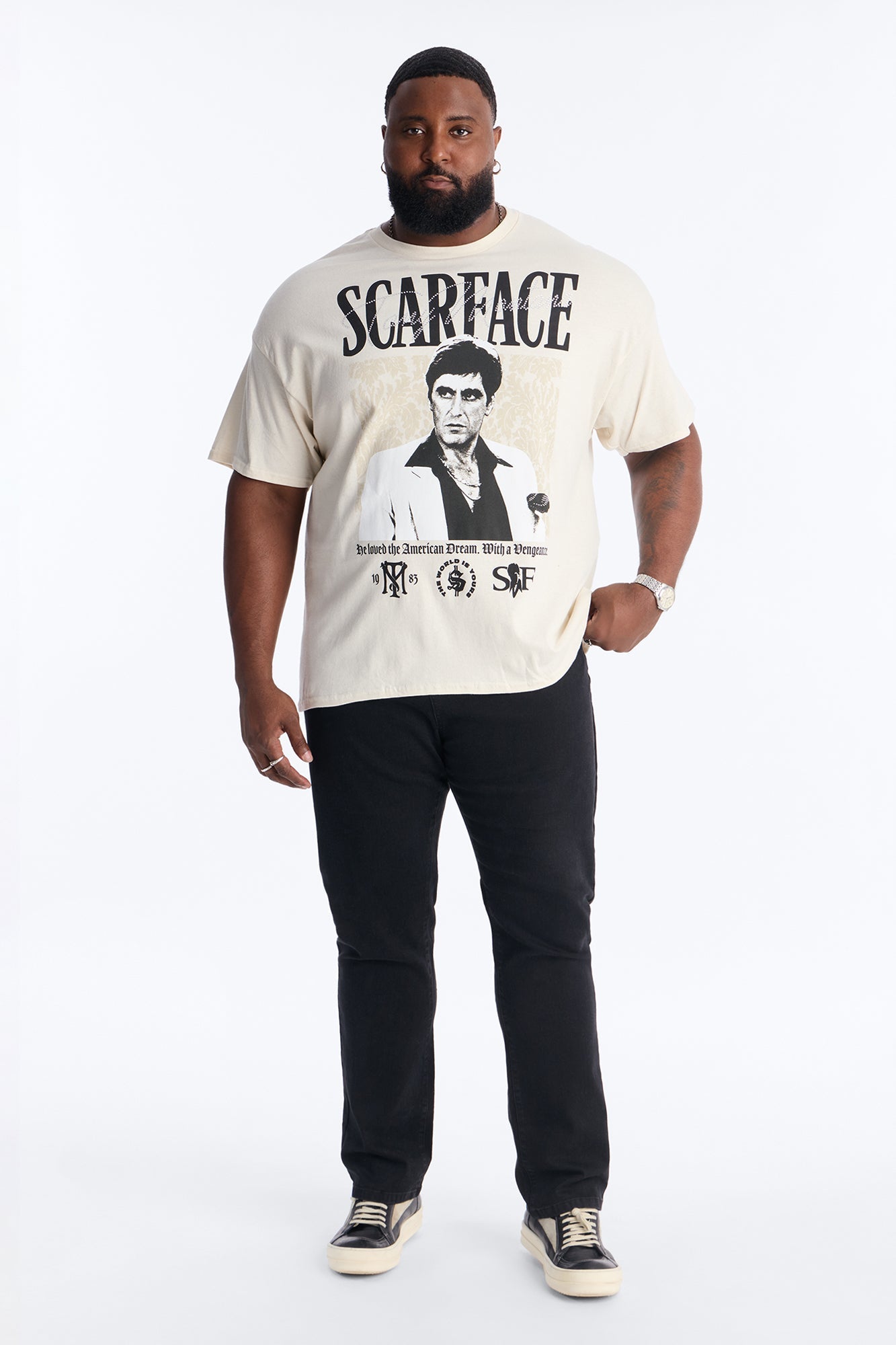 Scarface The American Dream Rhinestone Short Sleeve Tee - Cream