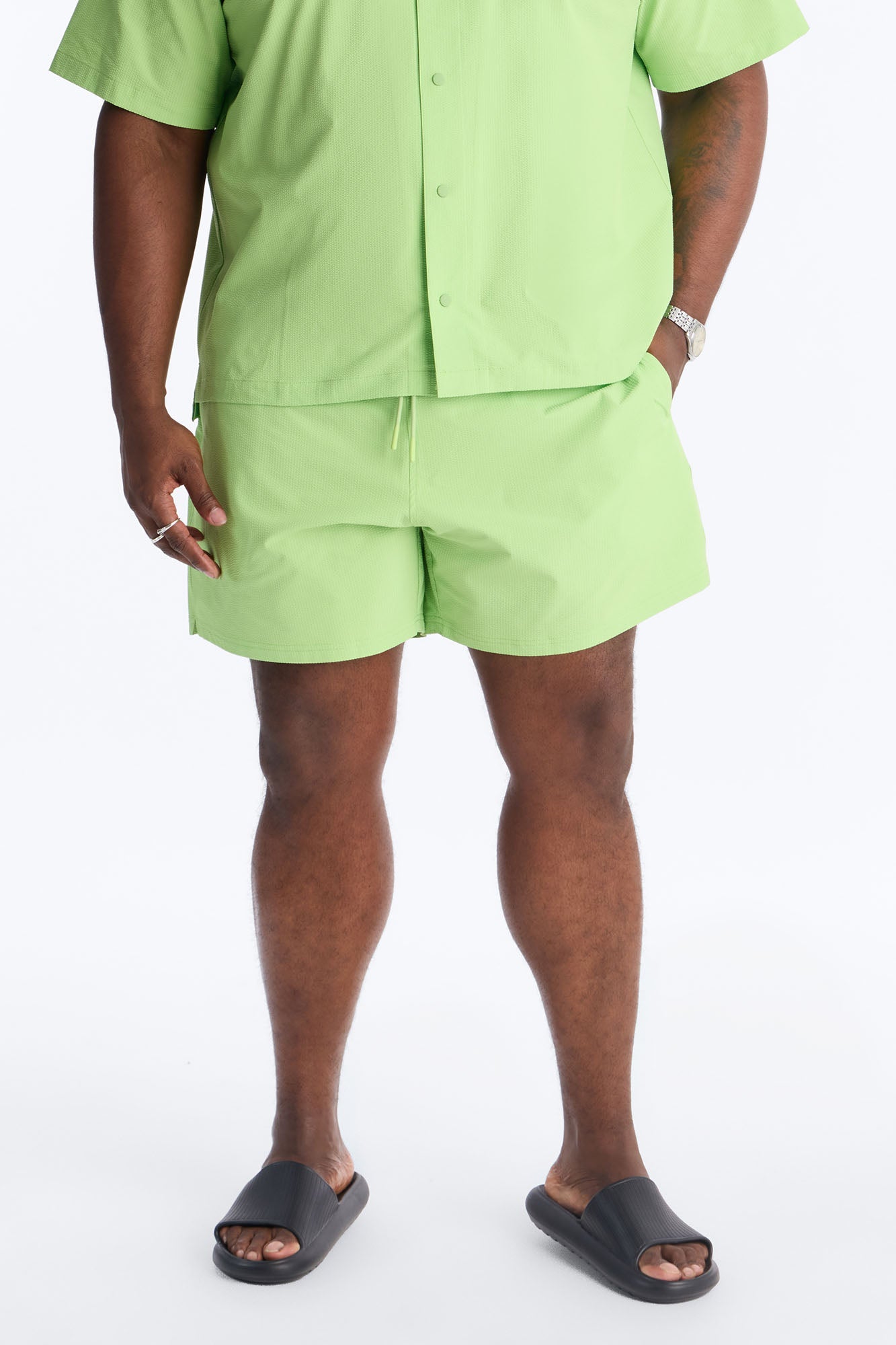 Seersucker Swim Trunk 6″ - Lime