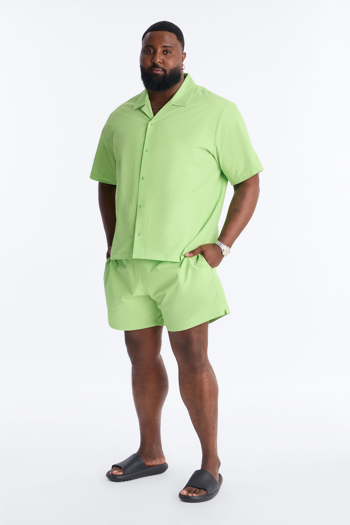 Seersucker Swim Trunk 6″ - Lime
