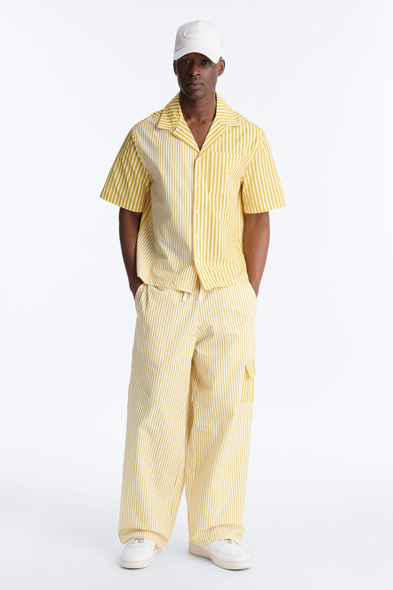 Passion Stripe Seersucker Cuban Button Up Shirt - Yellow