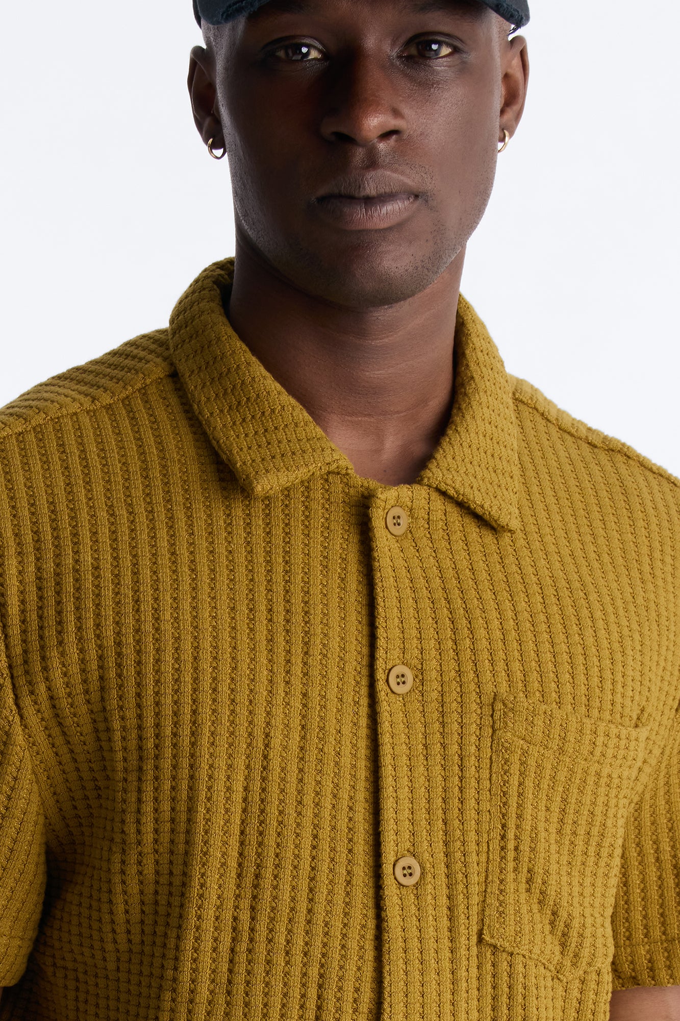 London Fog Textured Button Up Shirt - Mustard