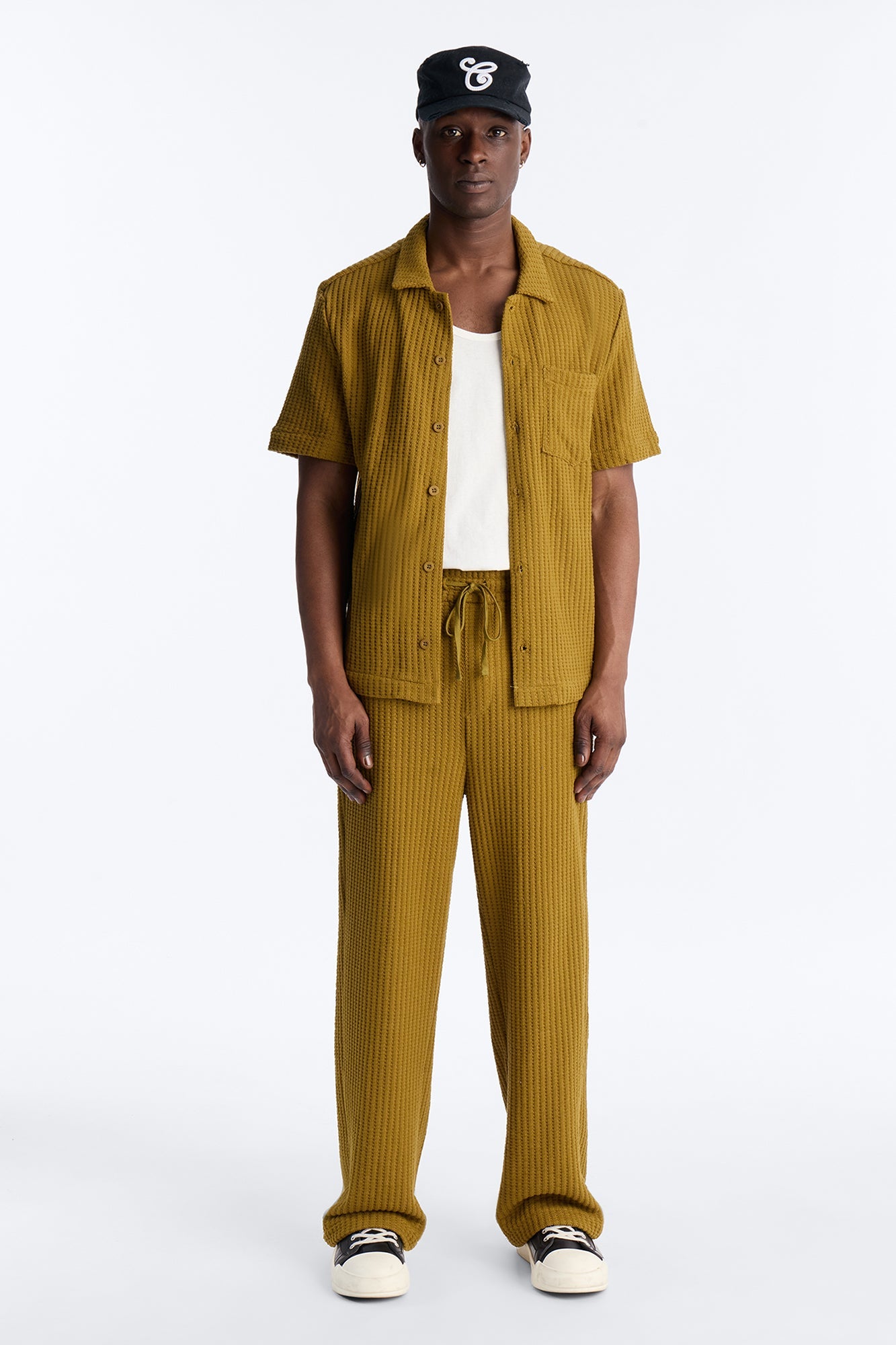 Baggy London Fog Textured Pant - Mustard