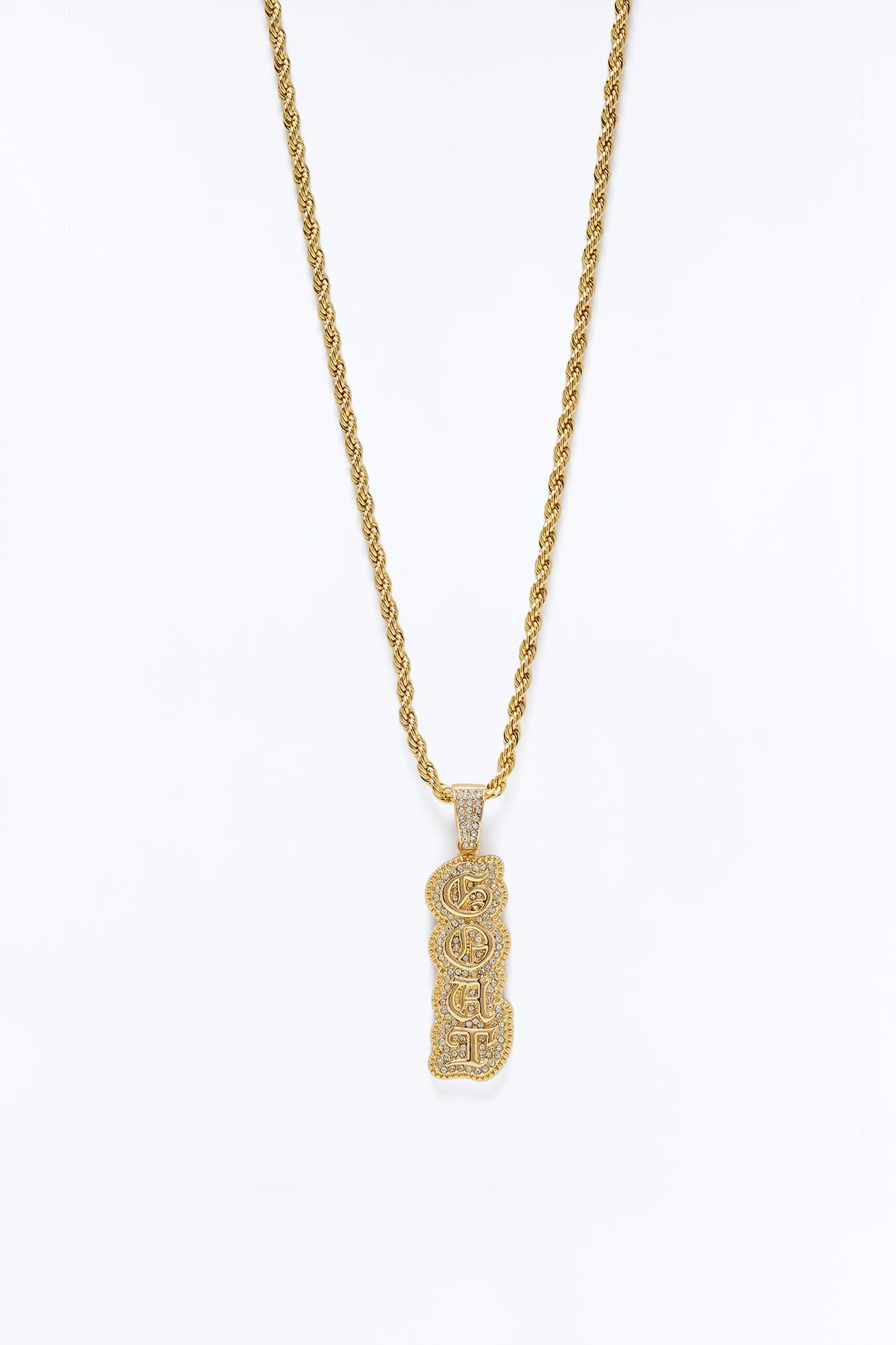 GOAT Script Vertical Iced Pendant Necklace - Gold