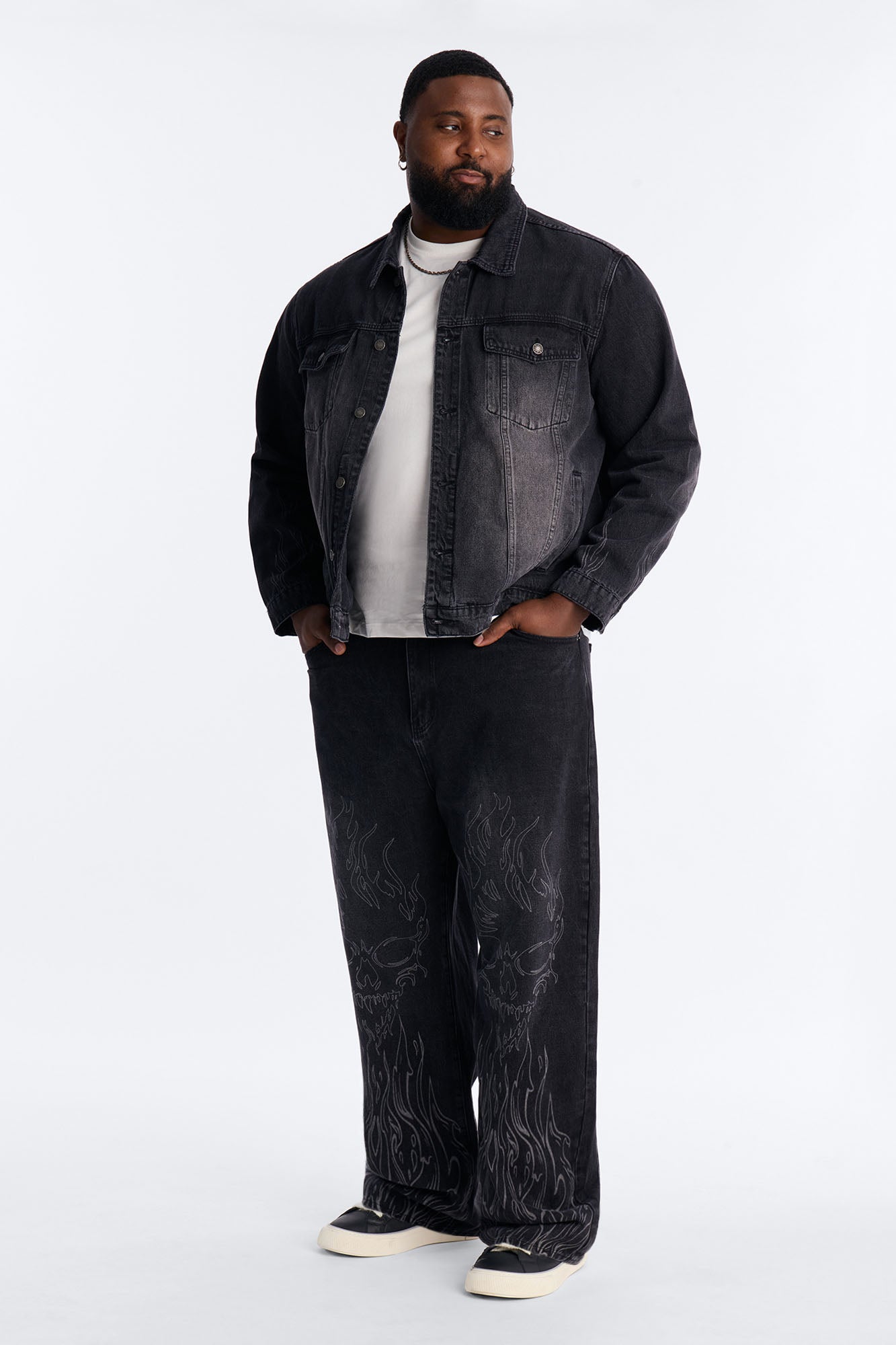 Cropped Hellfire Denim Trucker Jacket - Black Wash