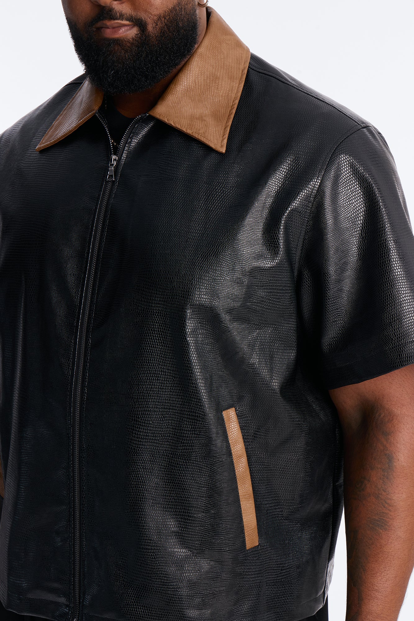 Onyx Cognac Zip Up Shirt - Black