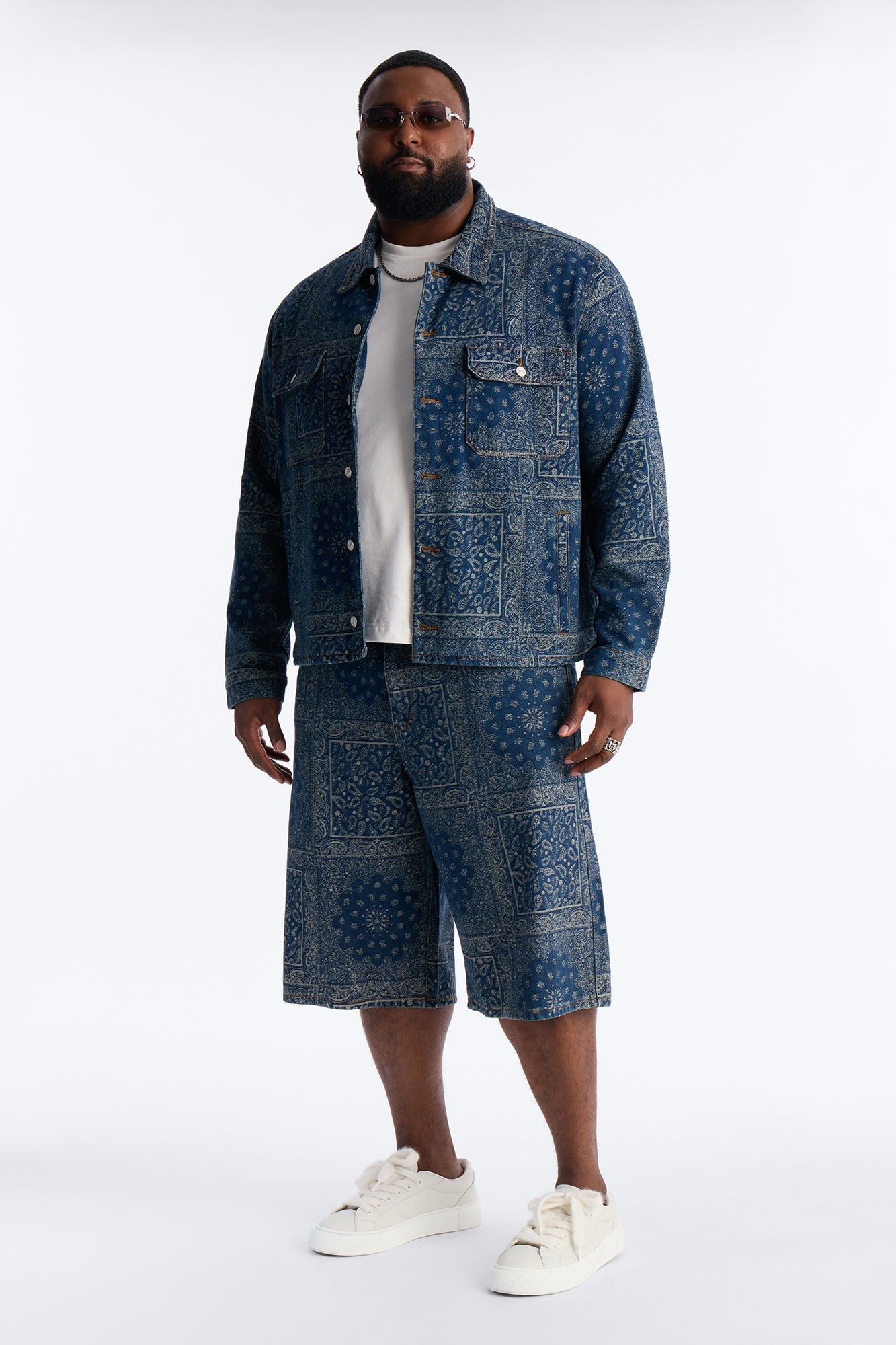 Cropped Street Paisley Denim Work Jacket - Dark Wash