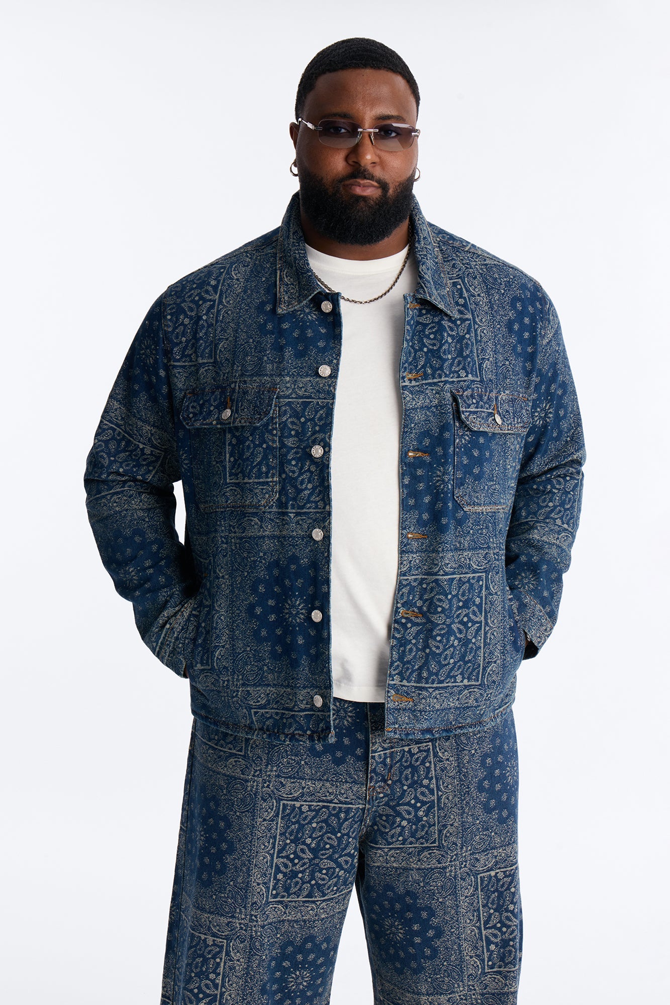 Cropped Street Paisley Denim Work Jacket - Dark Wash