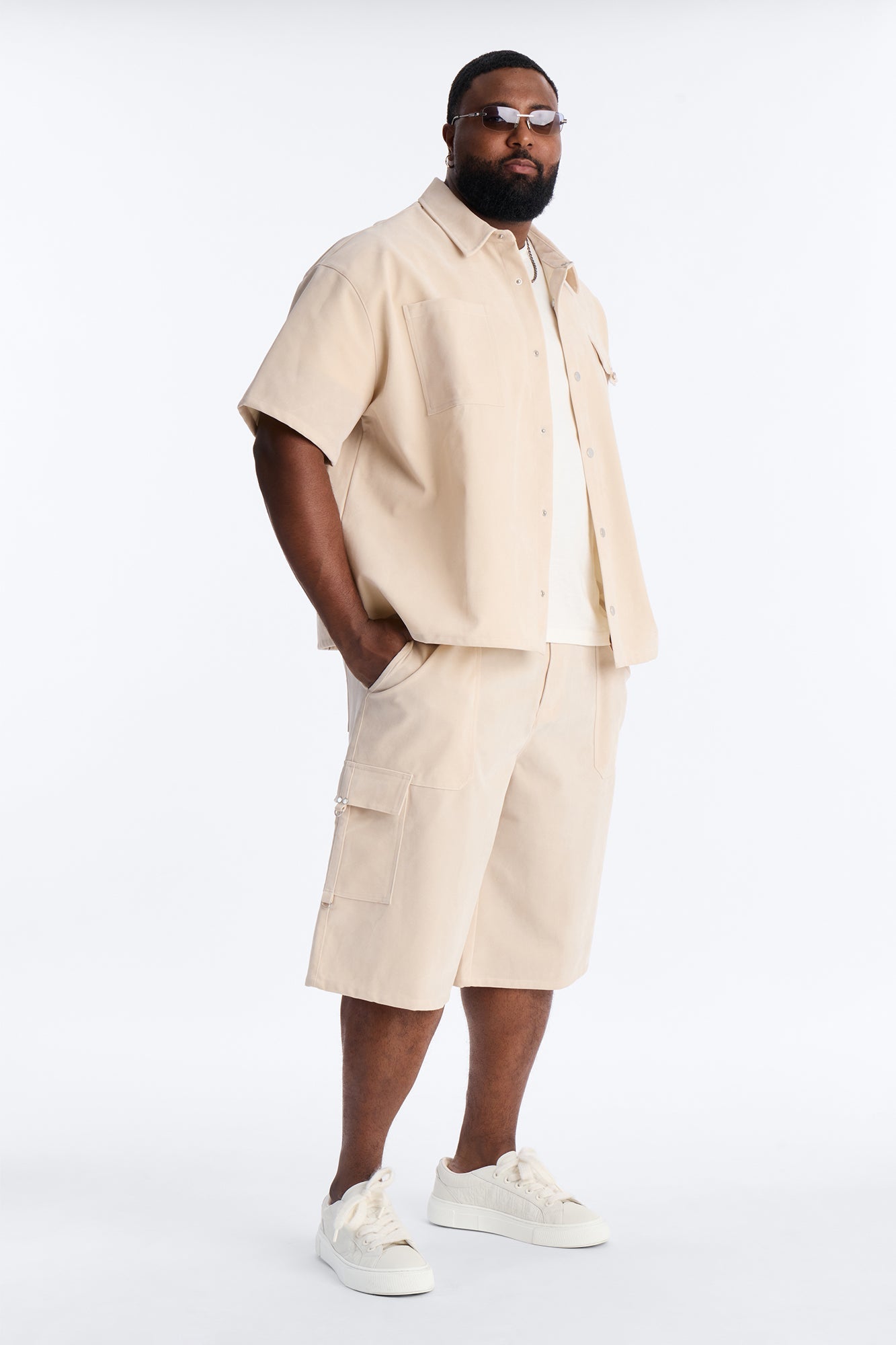 Baggy Freedom Ranch Faux Suede Utility Short - Stone
