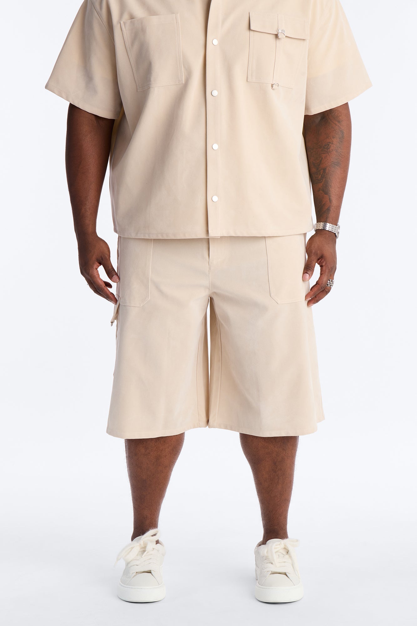 Baggy Freedom Ranch Faux Suede Utility Short - Stone