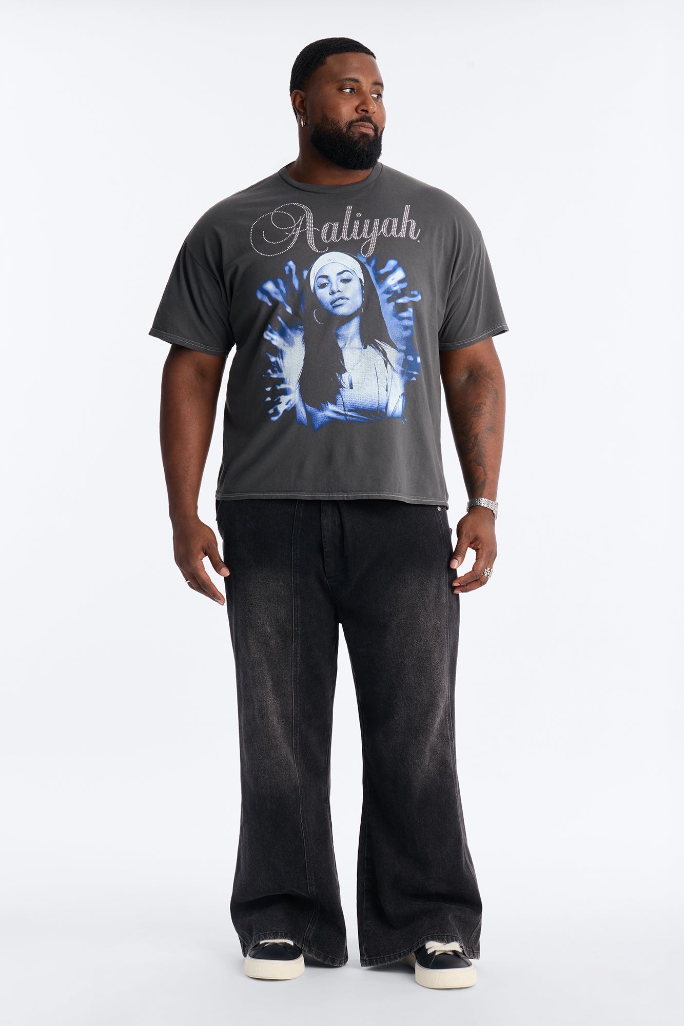 Embellished Aaliyah One In A Million Short Sleeve Tee - Black