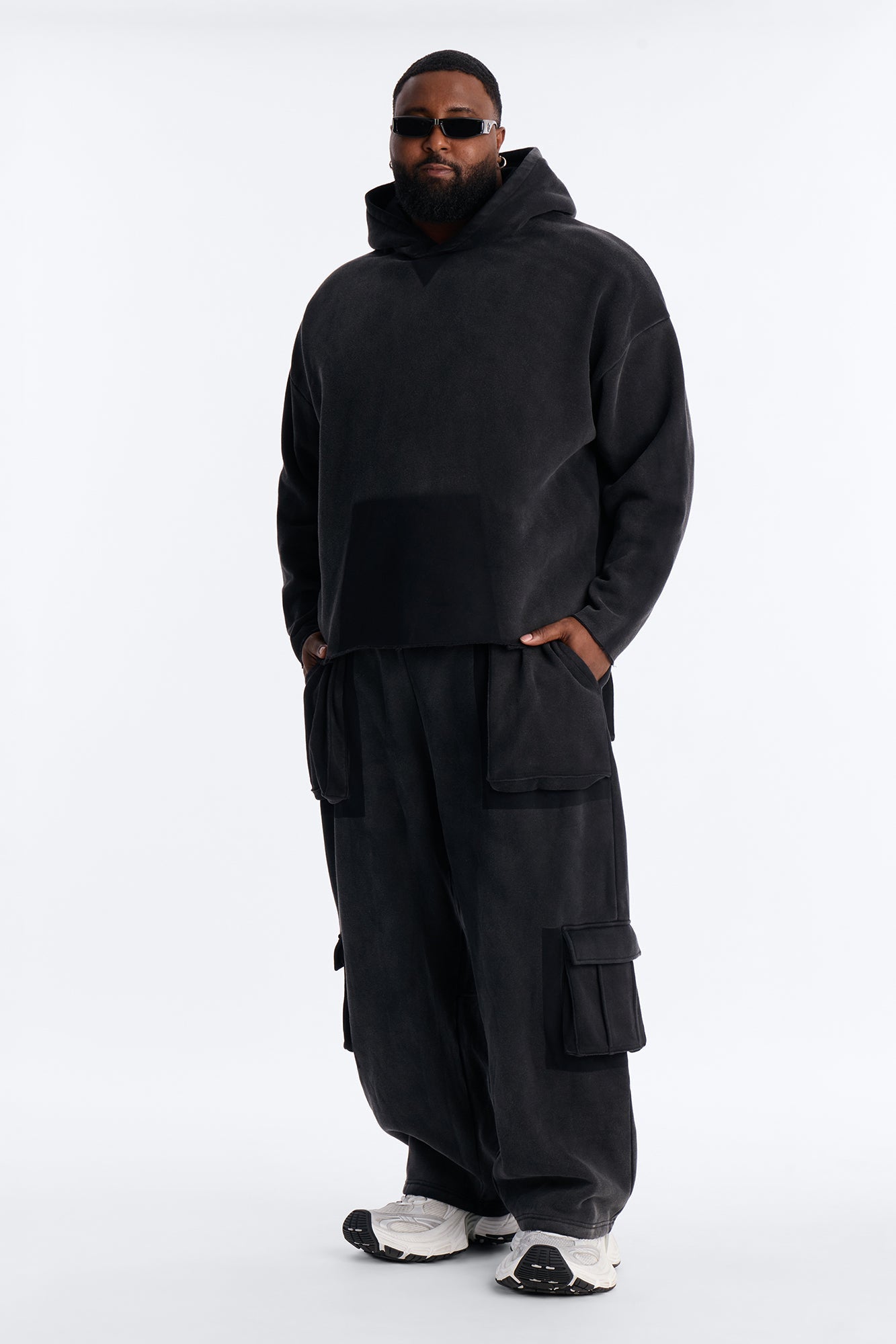 Baggy Cargo Drip Washed Sweatpants - Black Wash