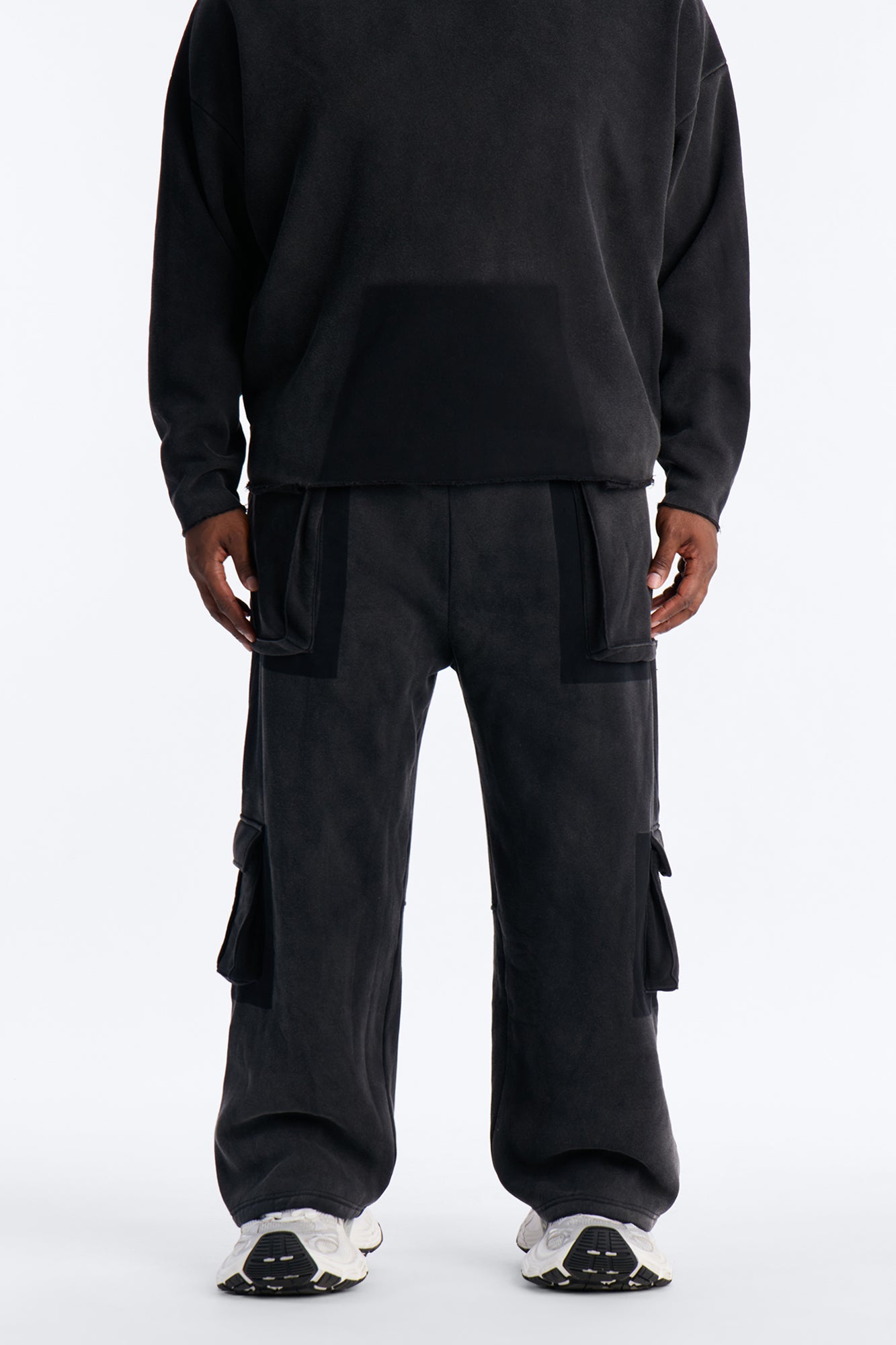 Baggy Cargo Drip Washed Sweatpants - Black Wash