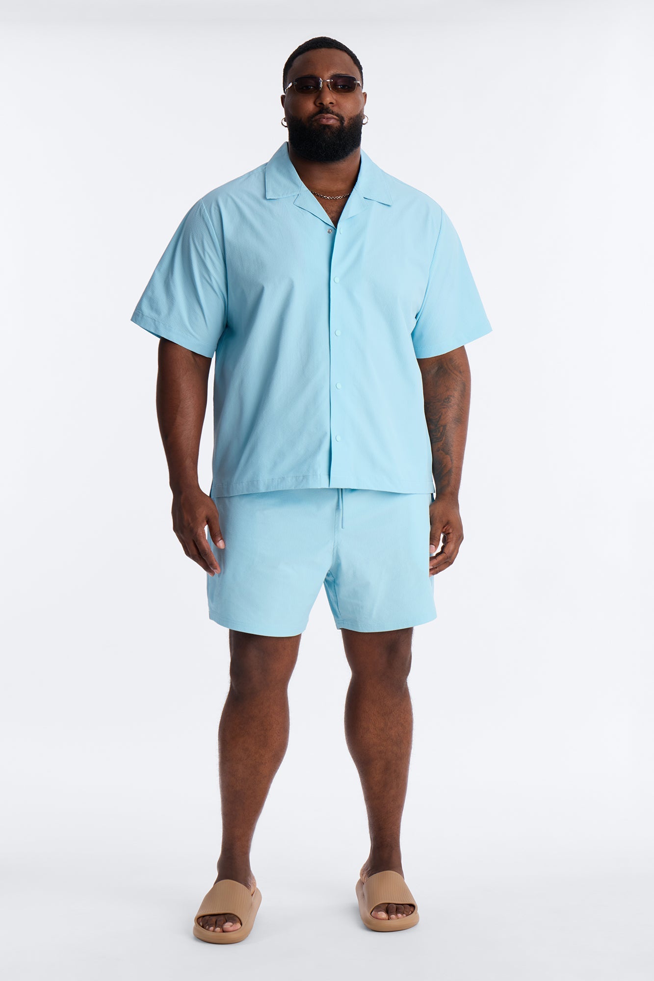 Seersucker Swim Trunk 6″ - Light Blue