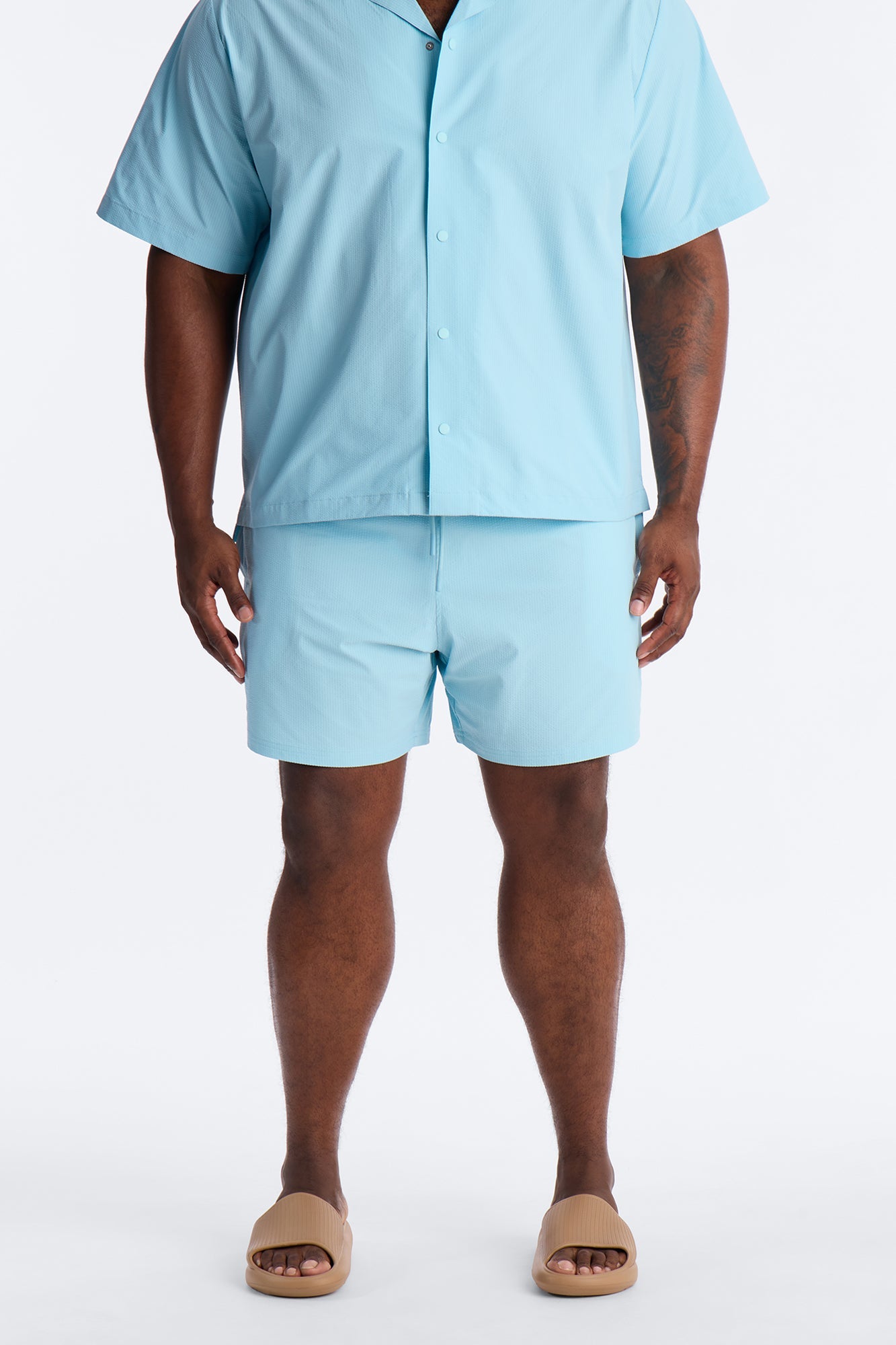 Seersucker Swim Trunk 6″ - Light Blue